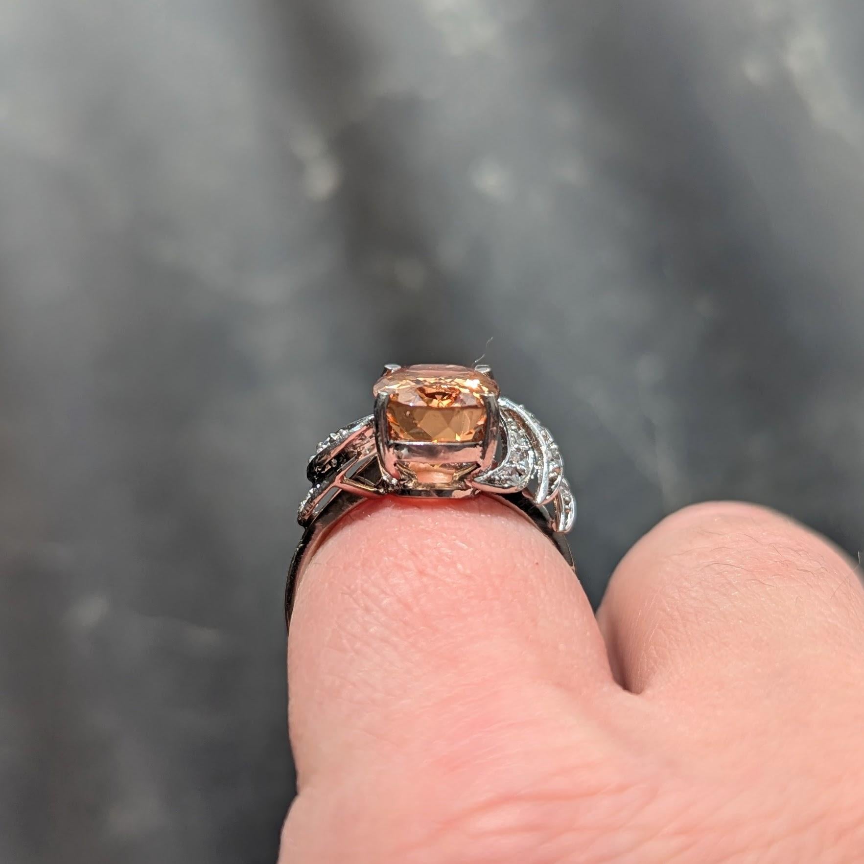 H. Stern 1950's Orange Topaz Diamond 18 Karat White Gold Vintage Fanning Ring