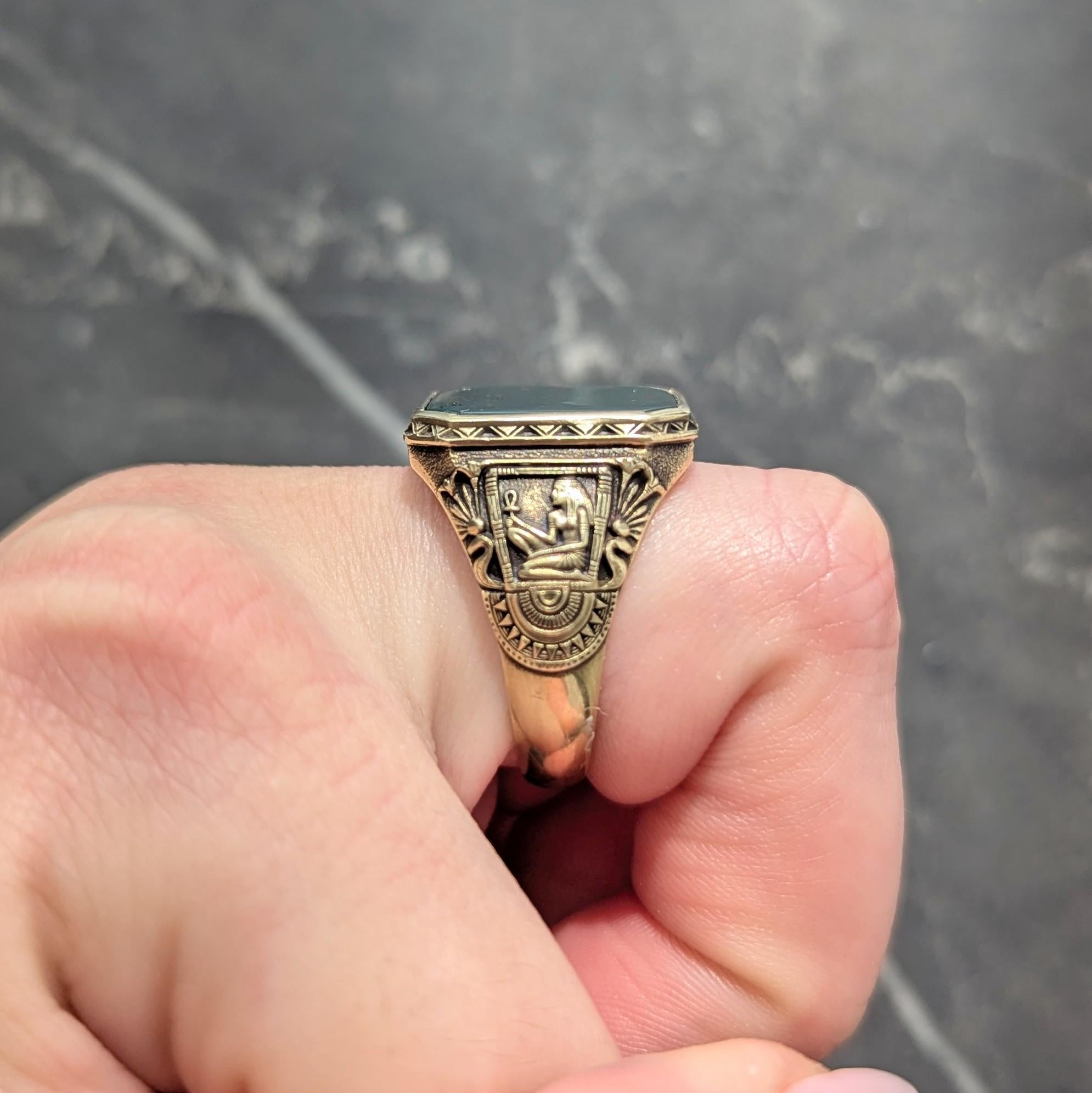 Larter & Sons Victorian Bloodstone 14K Gold Antique Egyptian Revival Signet Ring
