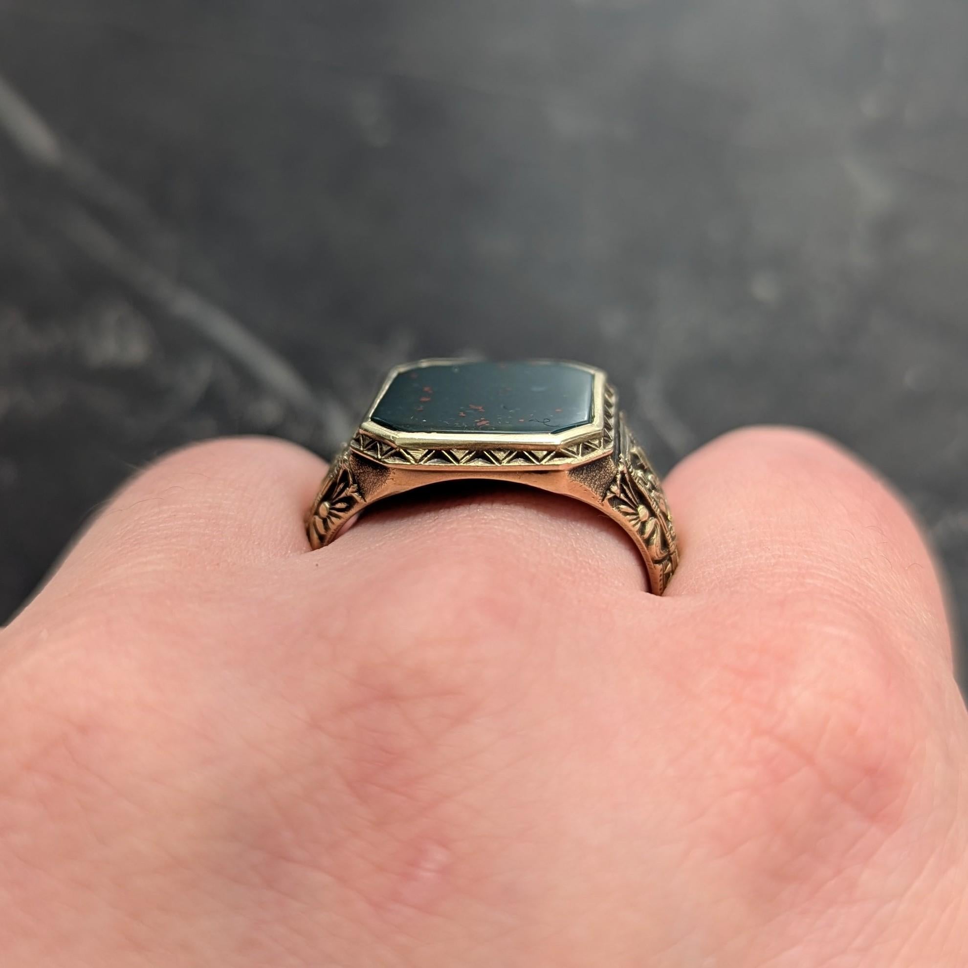 Larter & Sons Victorian Bloodstone 14K Gold Antique Egyptian Revival Signet Ring