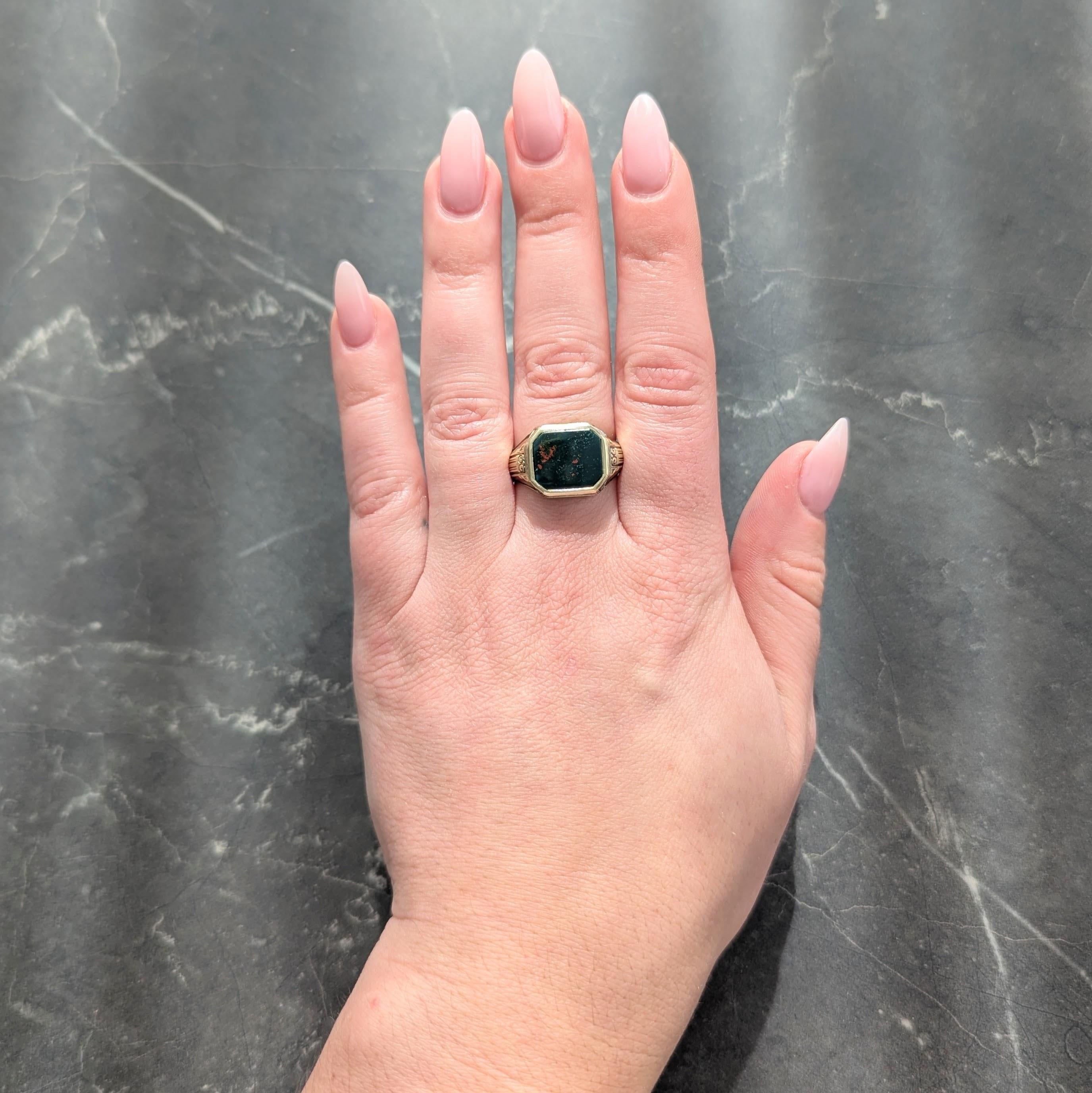 Larter & Sons Victorian Bloodstone 14K Gold Antique Gothic Signet Ring