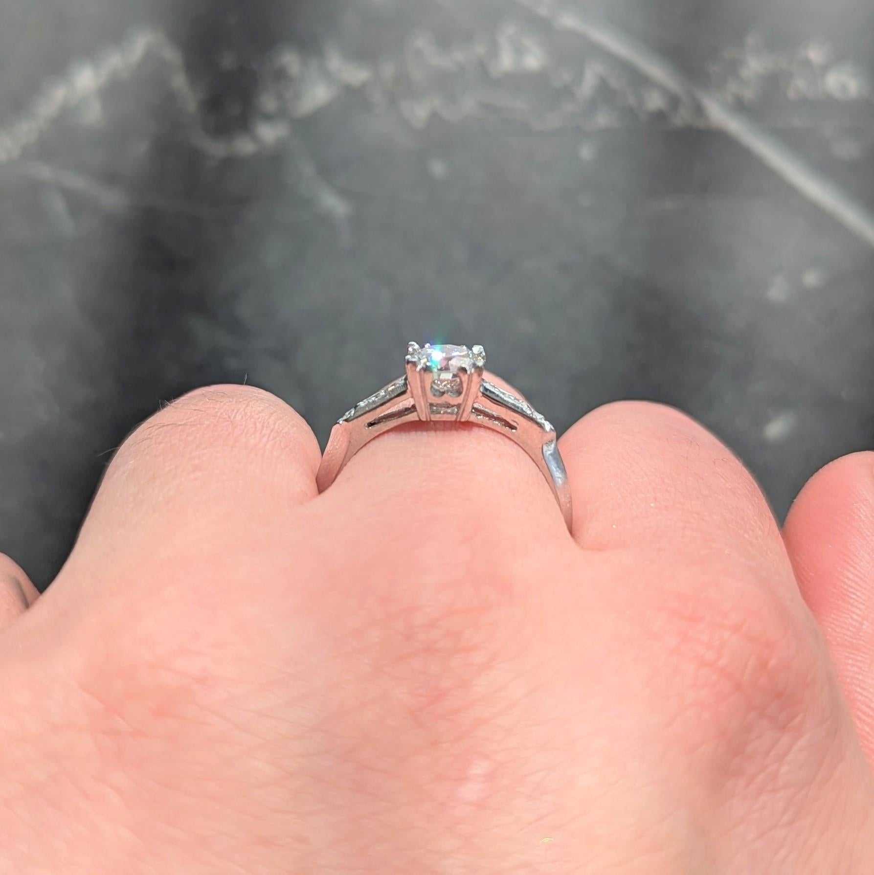 Mid-Century 0.94 CTW Transitional Cut Diamond Platinum Vintage Engagement Ring