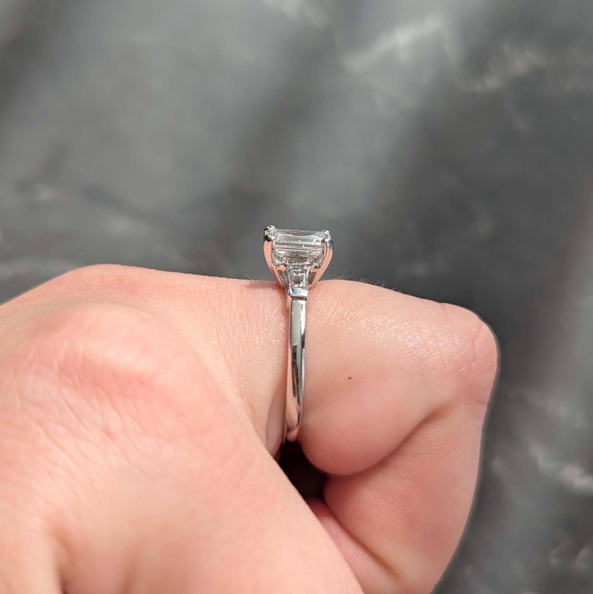 Mid-Century 2.02 CTW Emerald Cut Diamond Platinum Vintage Engagement Ring GIA