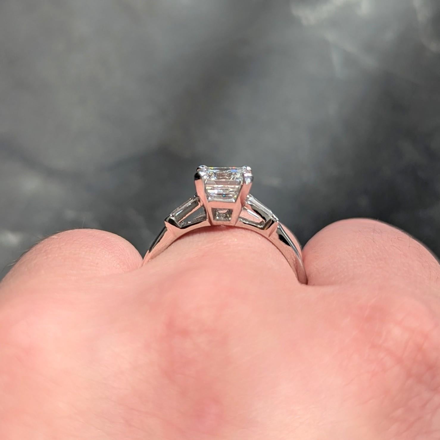 Mid-Century 2.02 CTW Emerald Cut Diamond Platinum Vintage Engagement Ring GIA