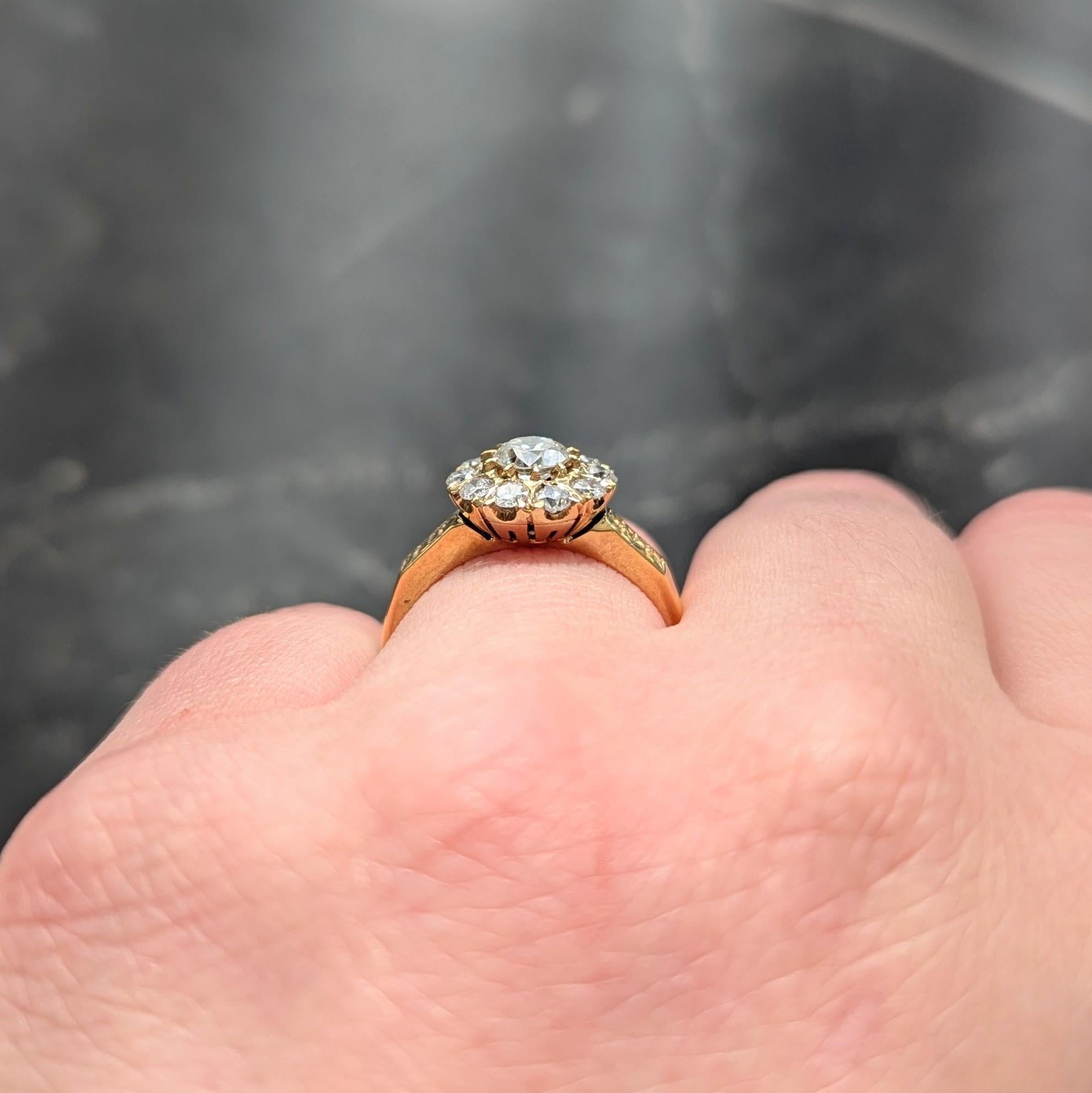 Art Deco Diamond 14 Karat Yellow Gold Floral Cluster Vintage Engagement Ring