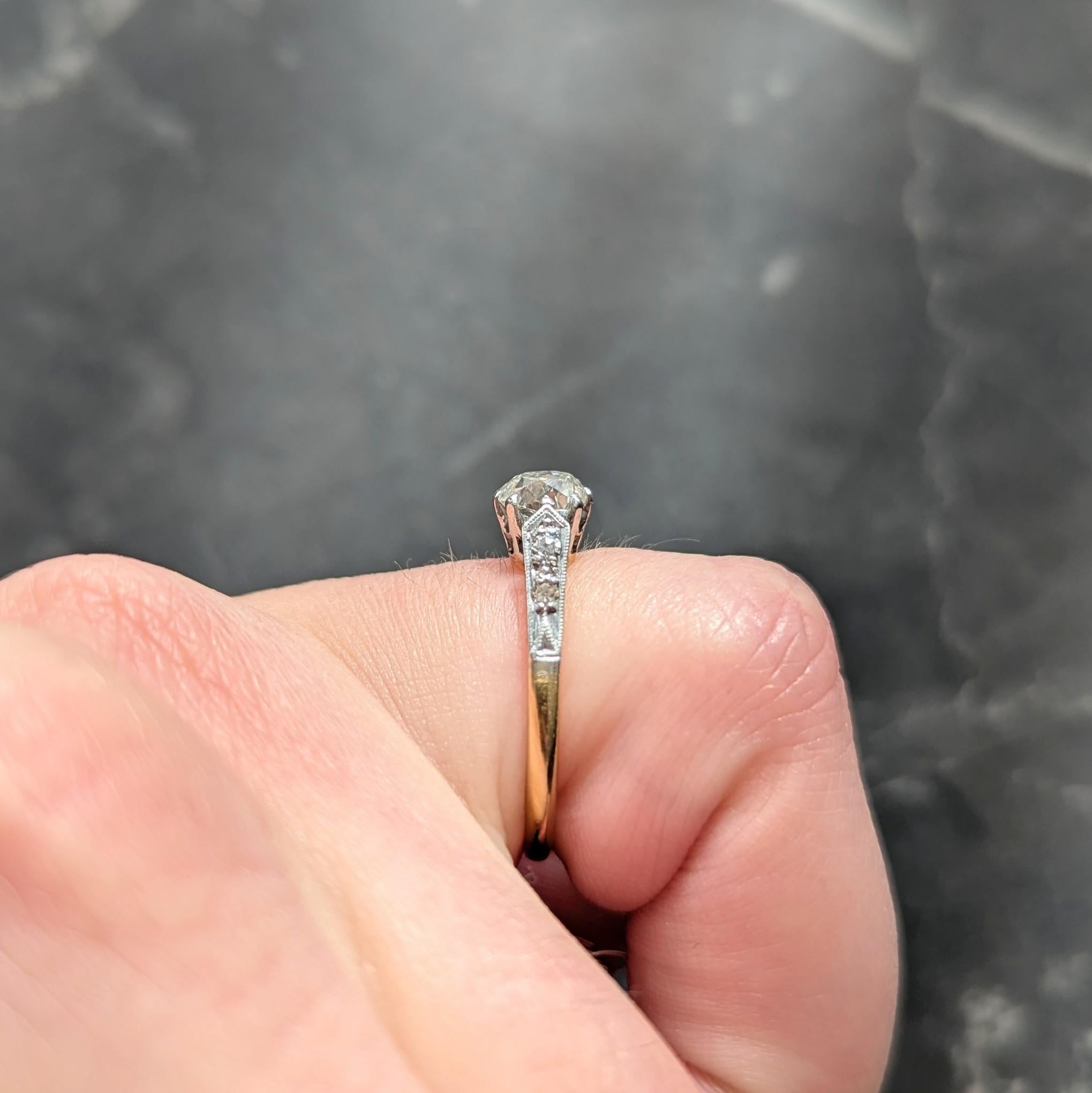 Edwardian 0.62 CTW Old Mine Diamond Platinum 18 K Gold Antique Engagement Ring