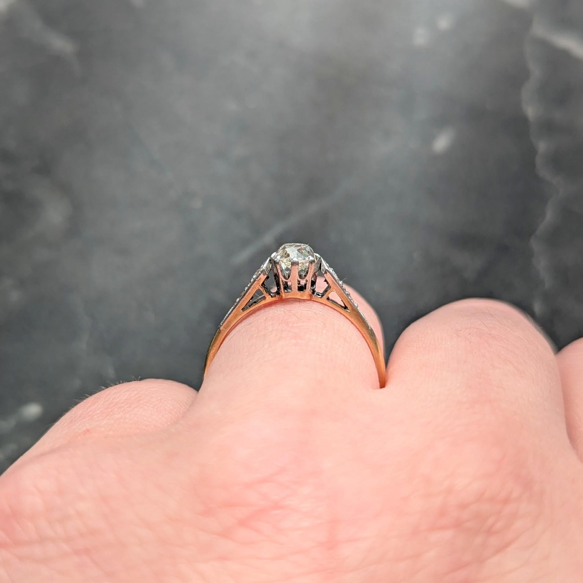 Edwardian 0.62 CTW Old Mine Diamond Platinum 18 K Gold Antique Engagement Ring