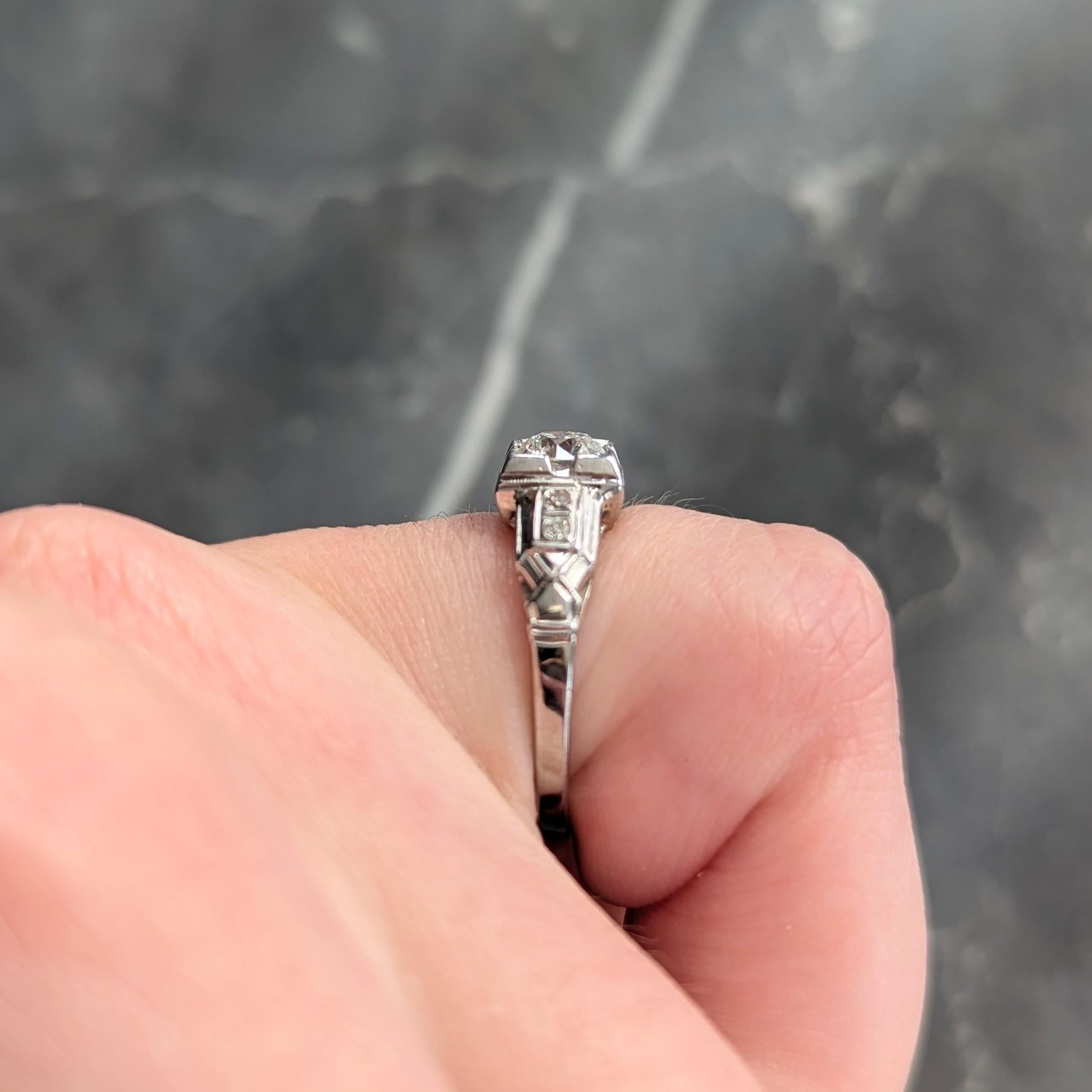 1933 Art Deco Old European Cut Diamond 18K White Gold Vintage Engagement Ring