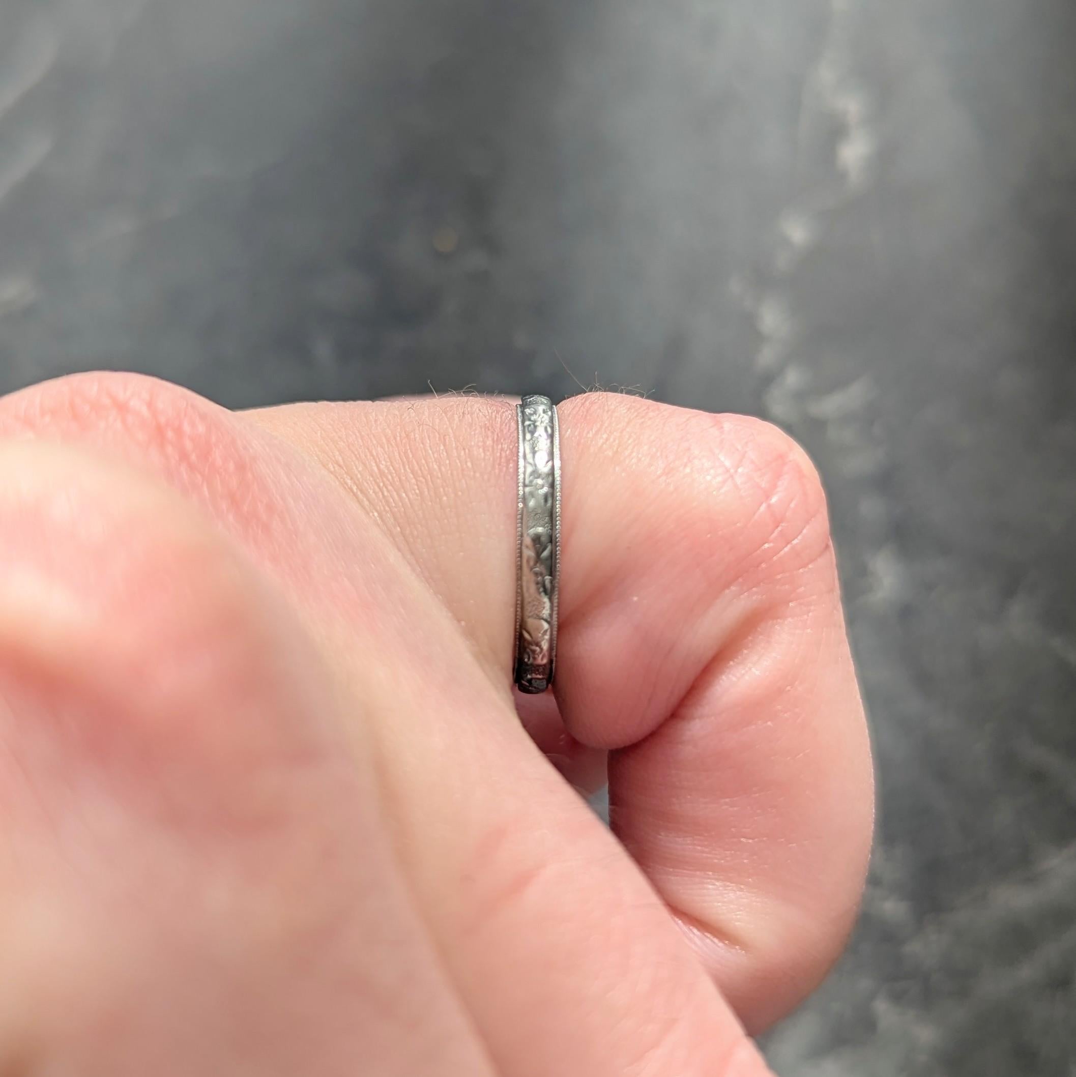 Art Deco 1933 18 Karat White Gold Vintage Pansy Wedding Band Ring