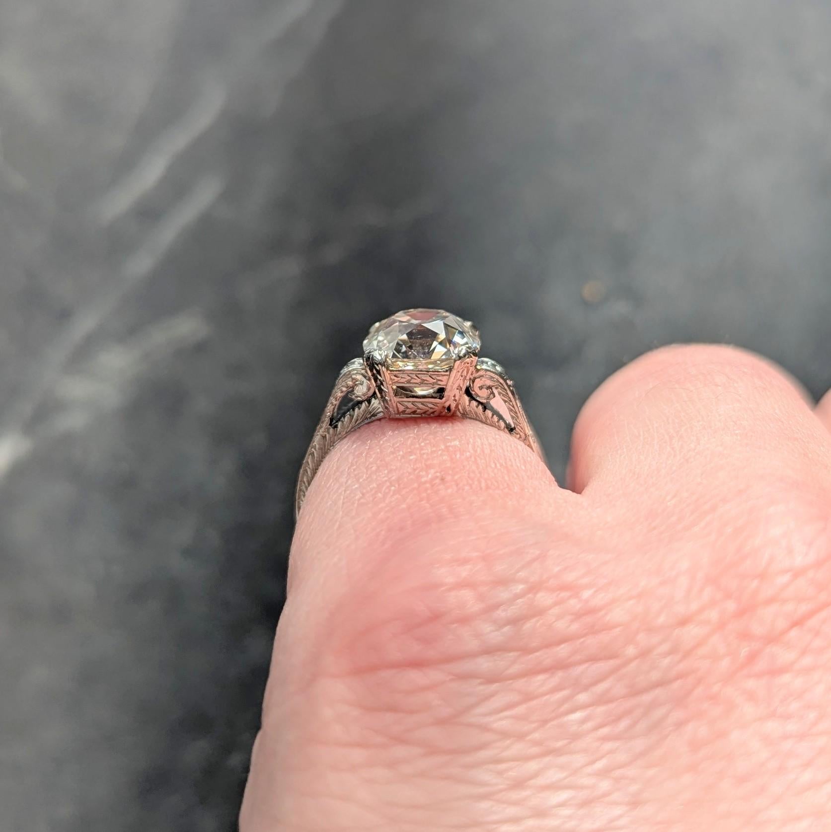 Art Deco 2.69 CTW Old Mine Cut 18 Karat White Gold Vintage Engagement Ring GIA