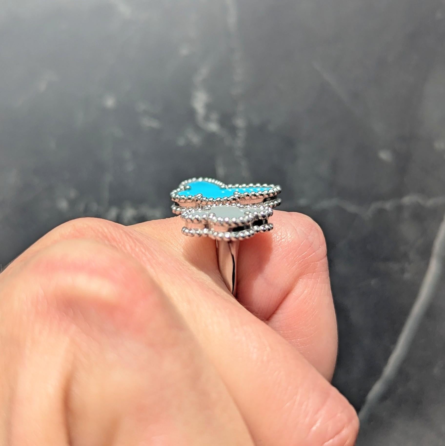 Van Cleef & Arpels Turquoise Mother-Of-Pearl 18K Lucky Alhambra Butterfly Ring