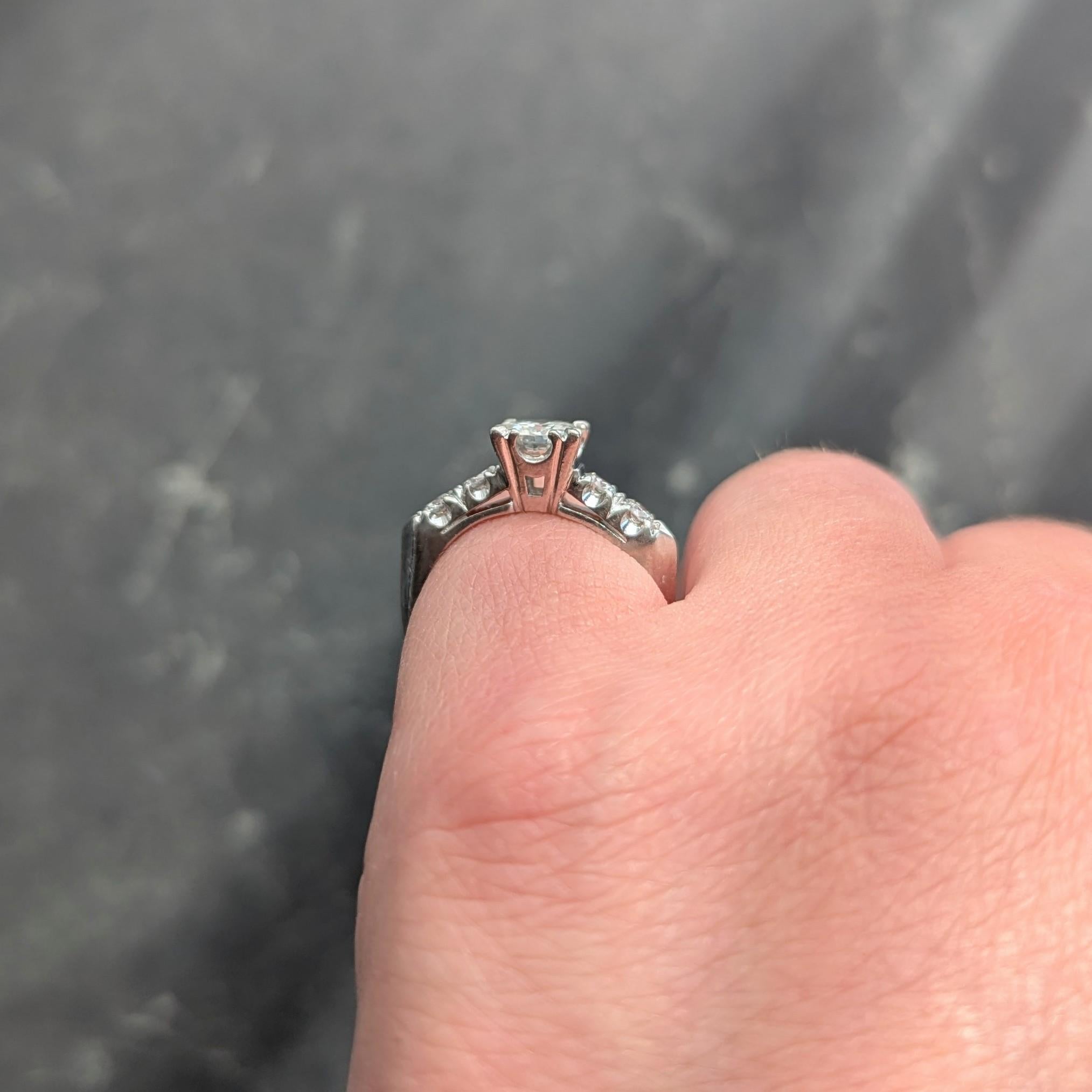 Mid-Century 1952 Diamond Platinum Knife Edge Vintage Engagement Ring