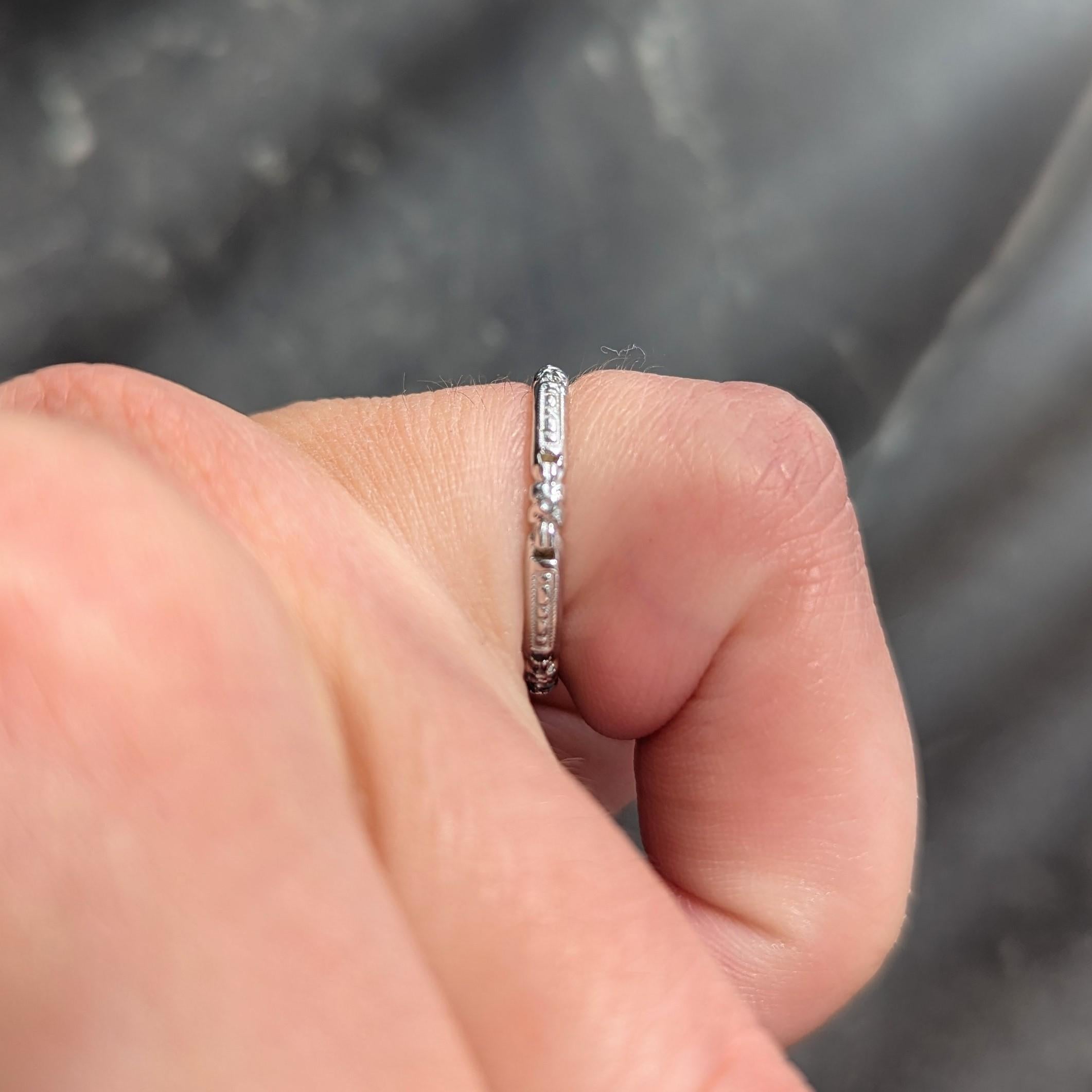 Art Deco 18 Karat White Gold Orange Blossom Buckle Wedding Band Ring