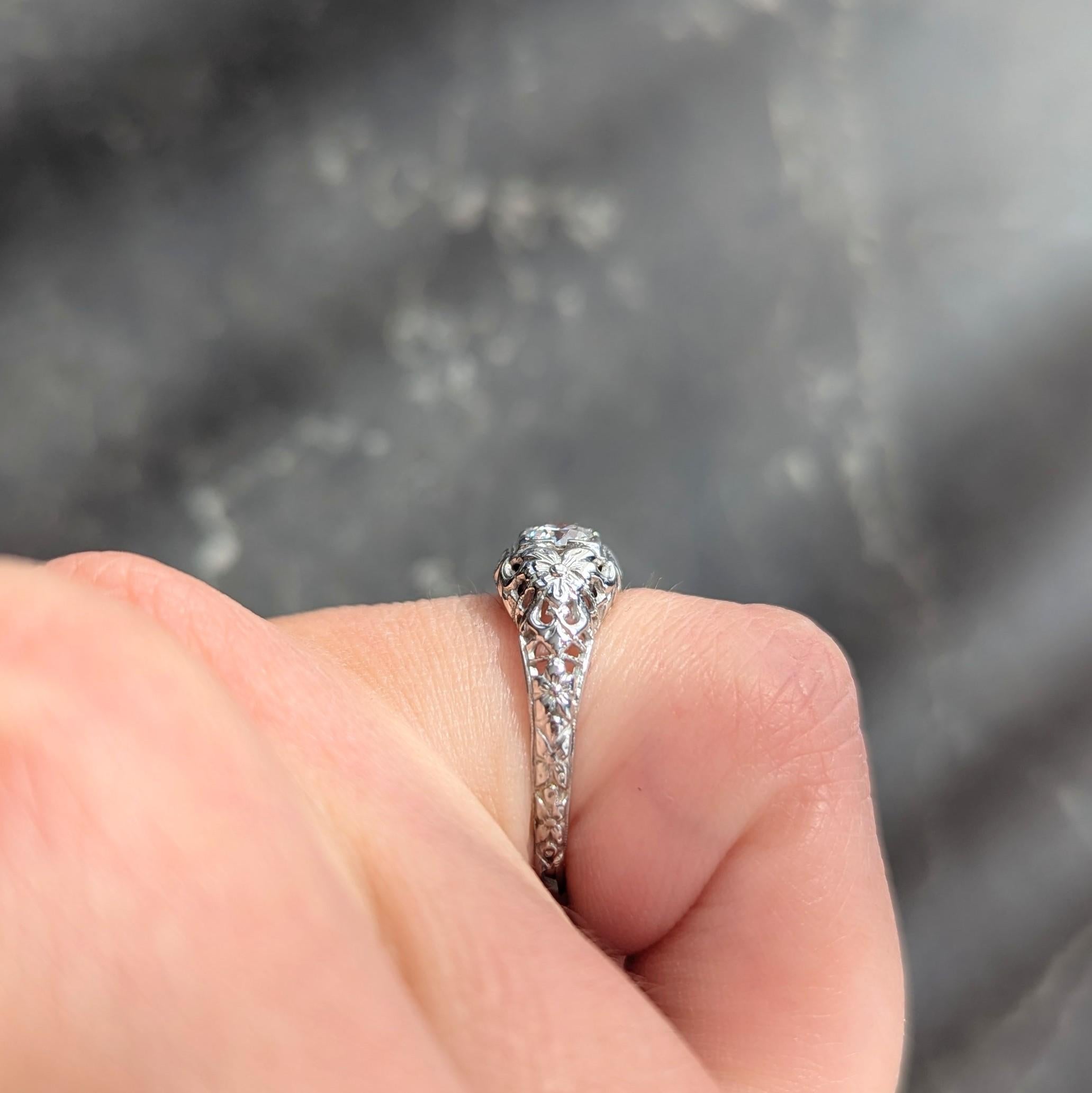 Art Deco Old European Diamond 18K Gold Orange Blossom Vintage Engagement Ring