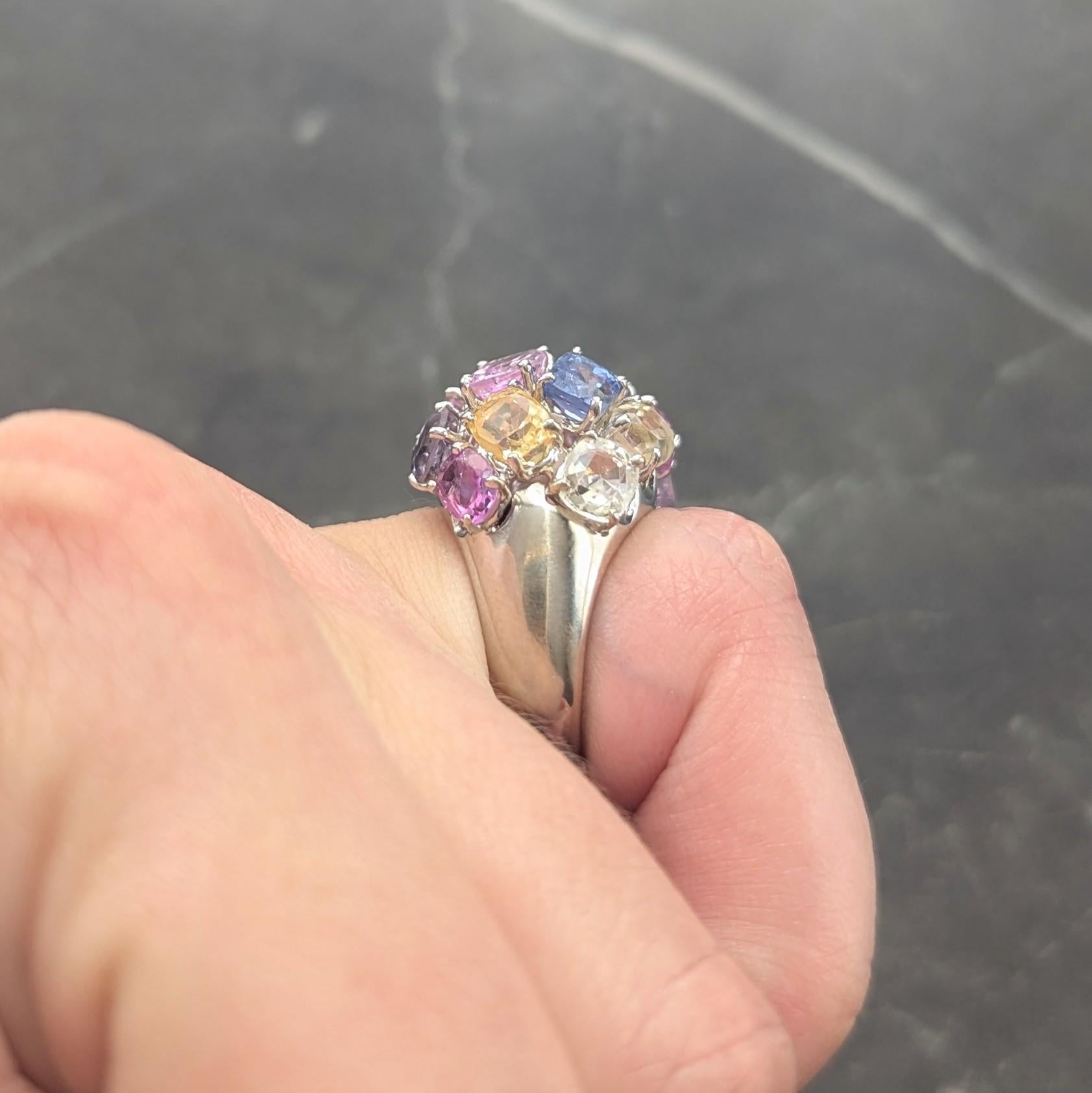 2000's 17.00 CTW Multi-Colored Sapphire 18 Karat White Gold Dome Cocktail Ring