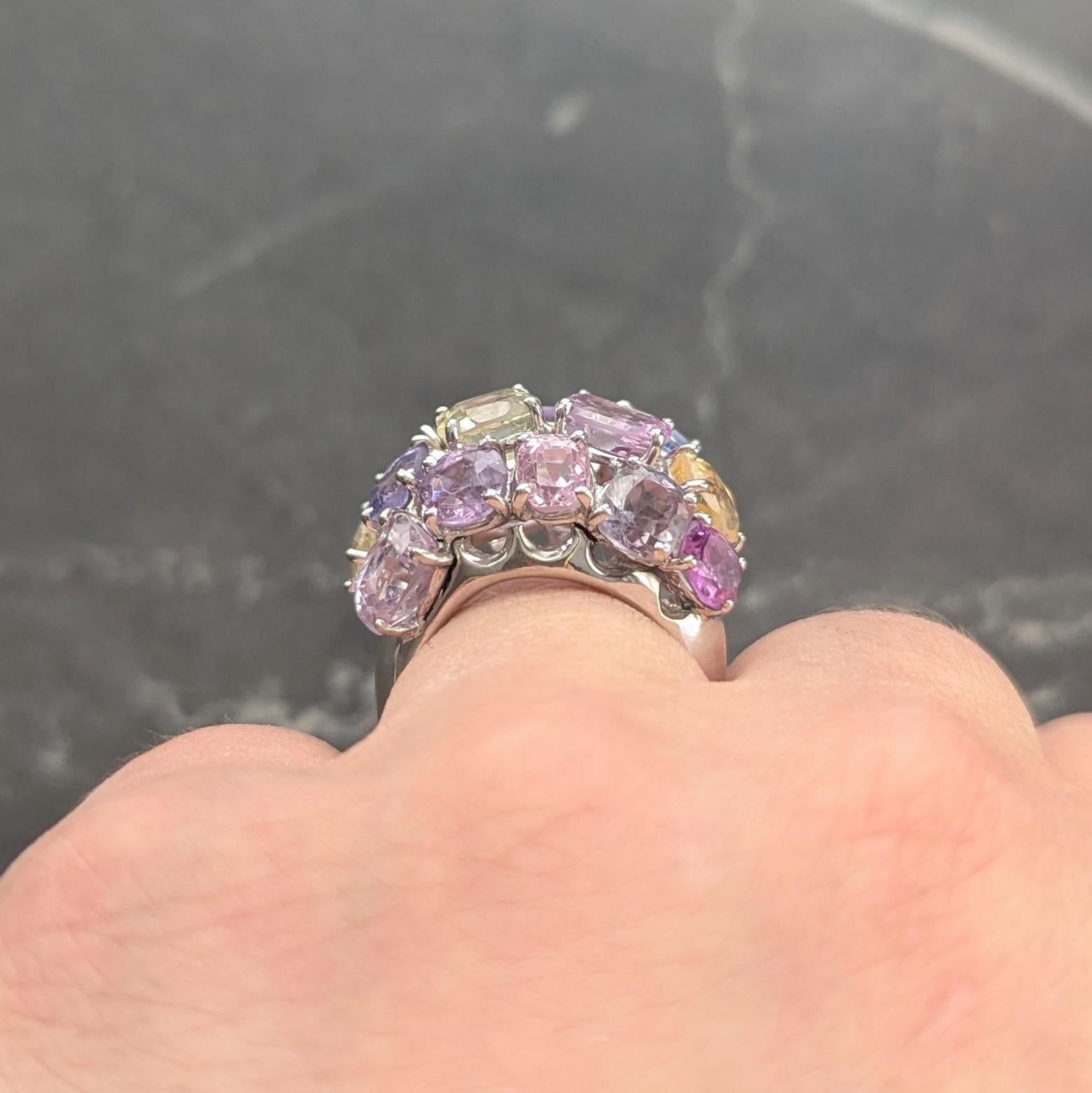 2000's 17.00 CTW Multi-Colored Sapphire 18 Karat White Gold Dome Cocktail Ring