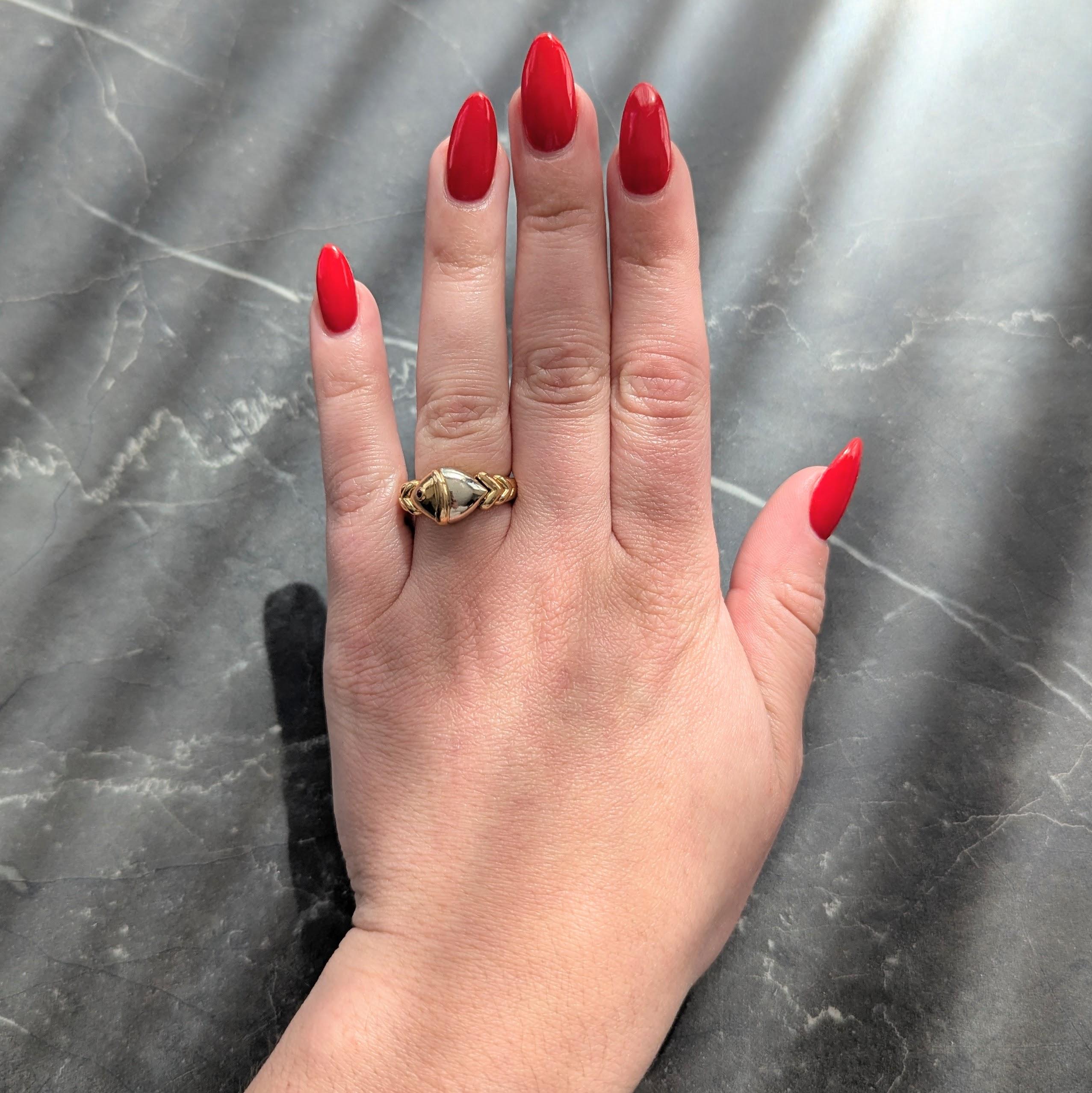 Bulgari 1990's Ruby 18 Karat Two-Tone Gold Naturalia Fish Ring