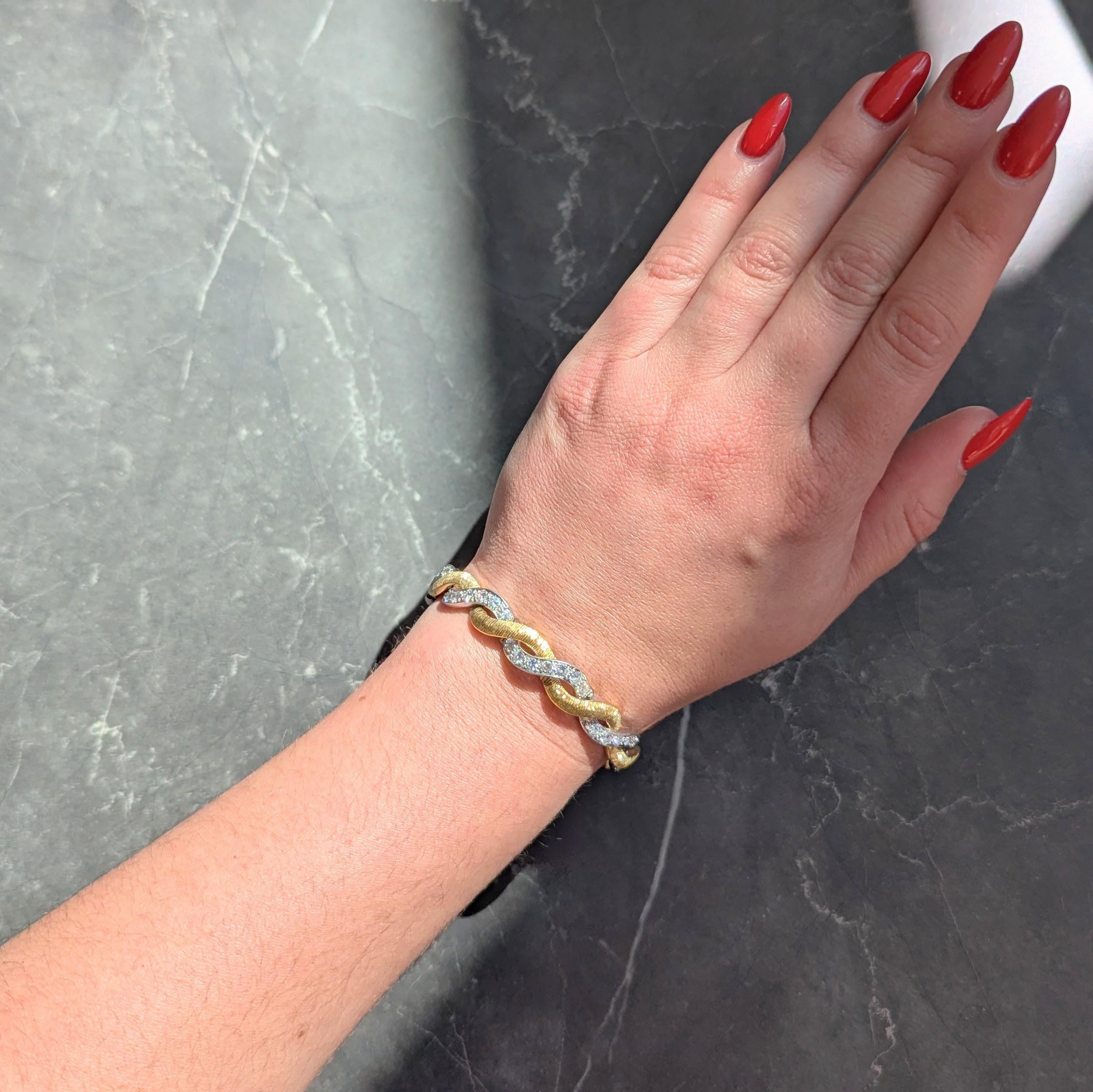 Van Cleef & Arpels 1960's Diamond 18K Gold Platinum Vintage Twist Bracelet