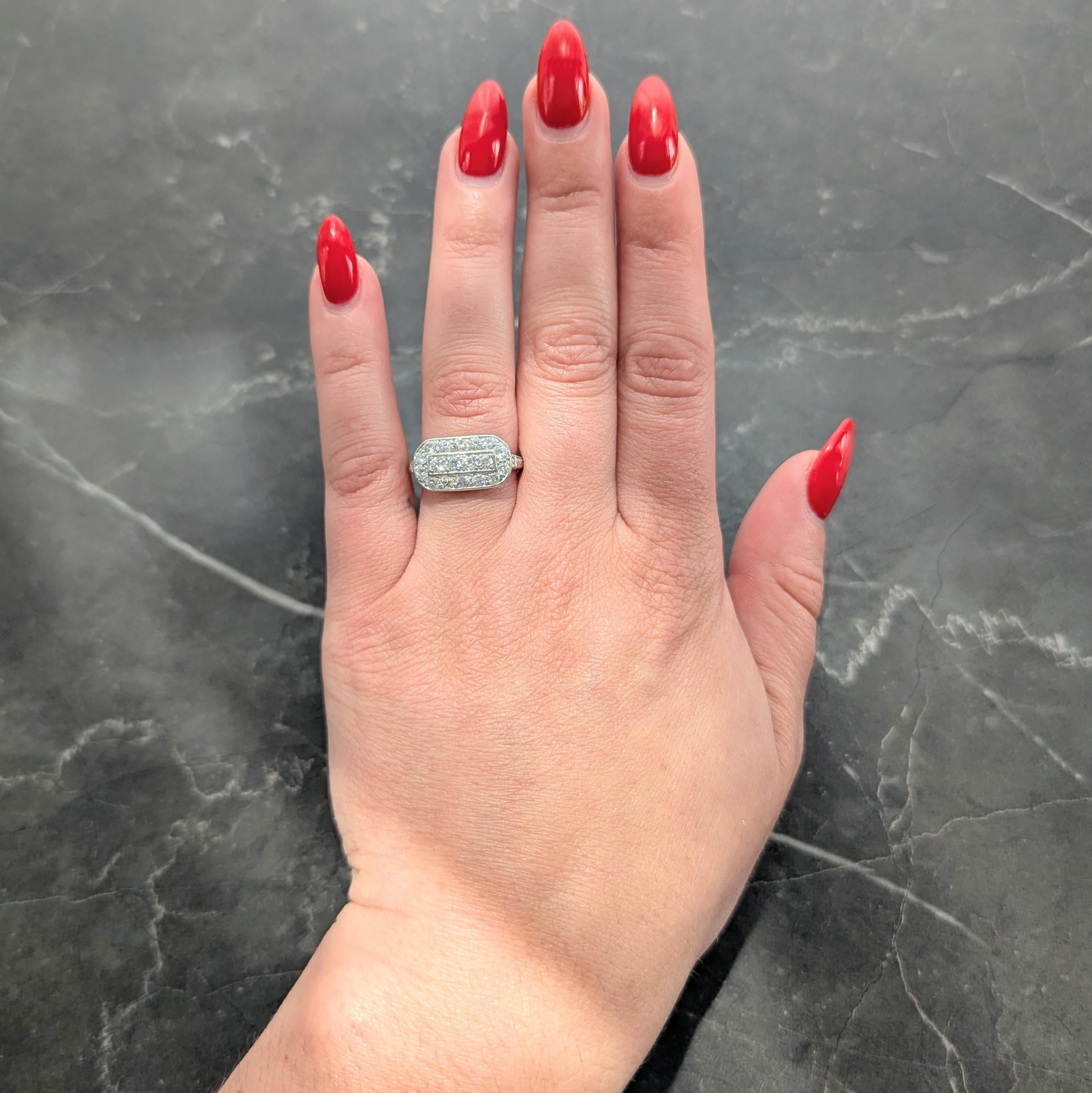 Art Deco Transitional Cut Diamond Platinum Vintage Scrolling Cluster Ring