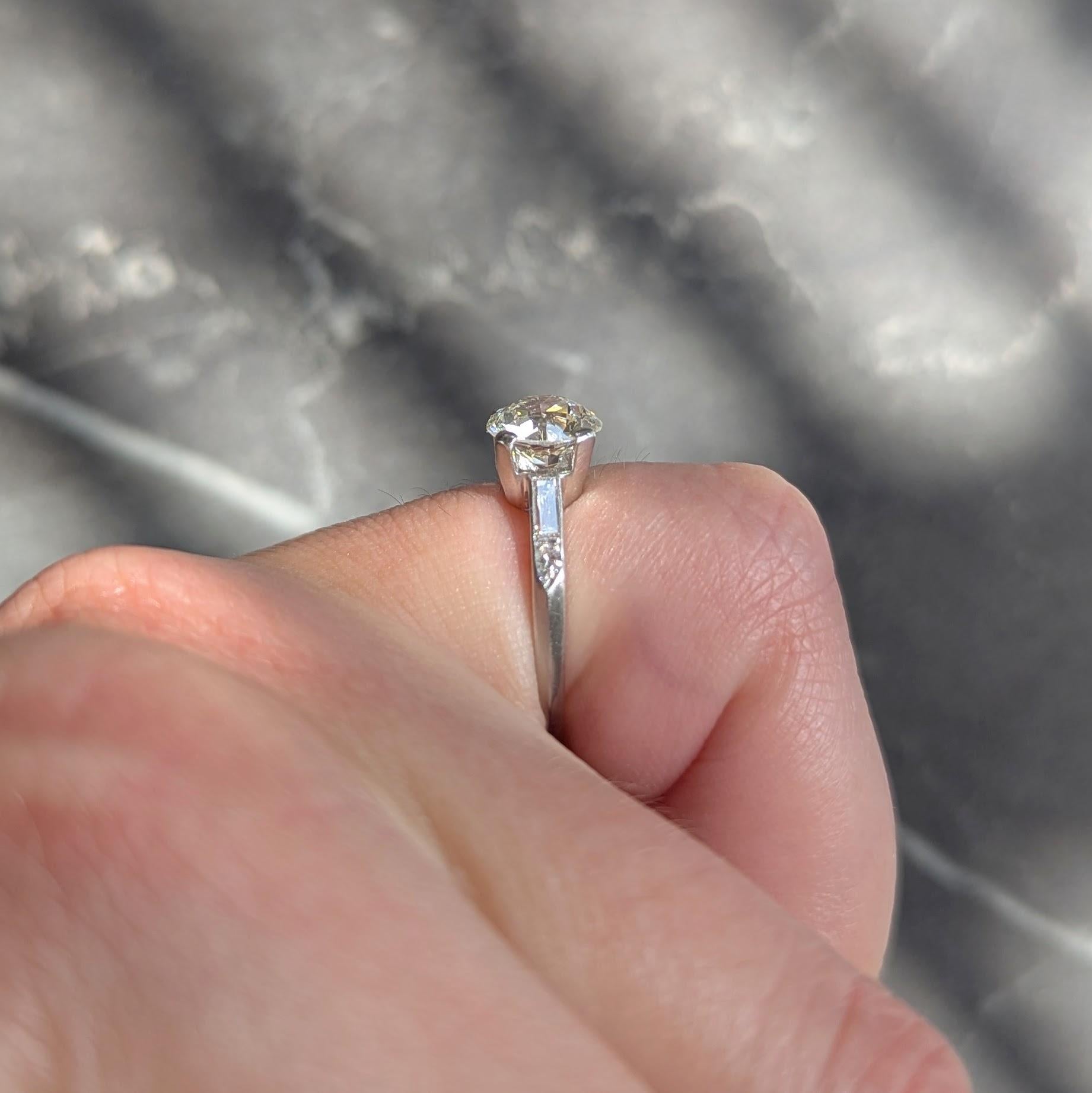 Mid-Century Old European Cut Diamond Platinum Vintage Scroll Engagement Ring GIA