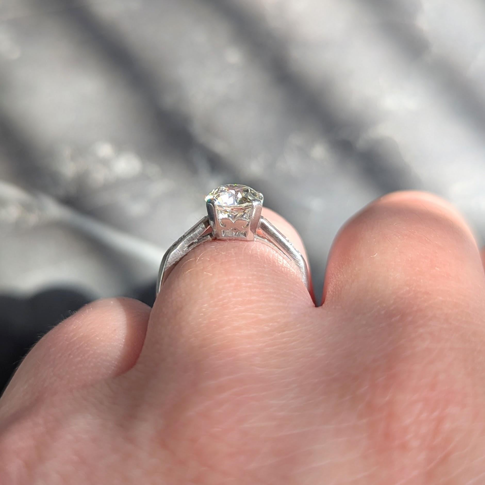 Mid-Century Old European Cut Diamond Platinum Vintage Scroll Engagement Ring GIA