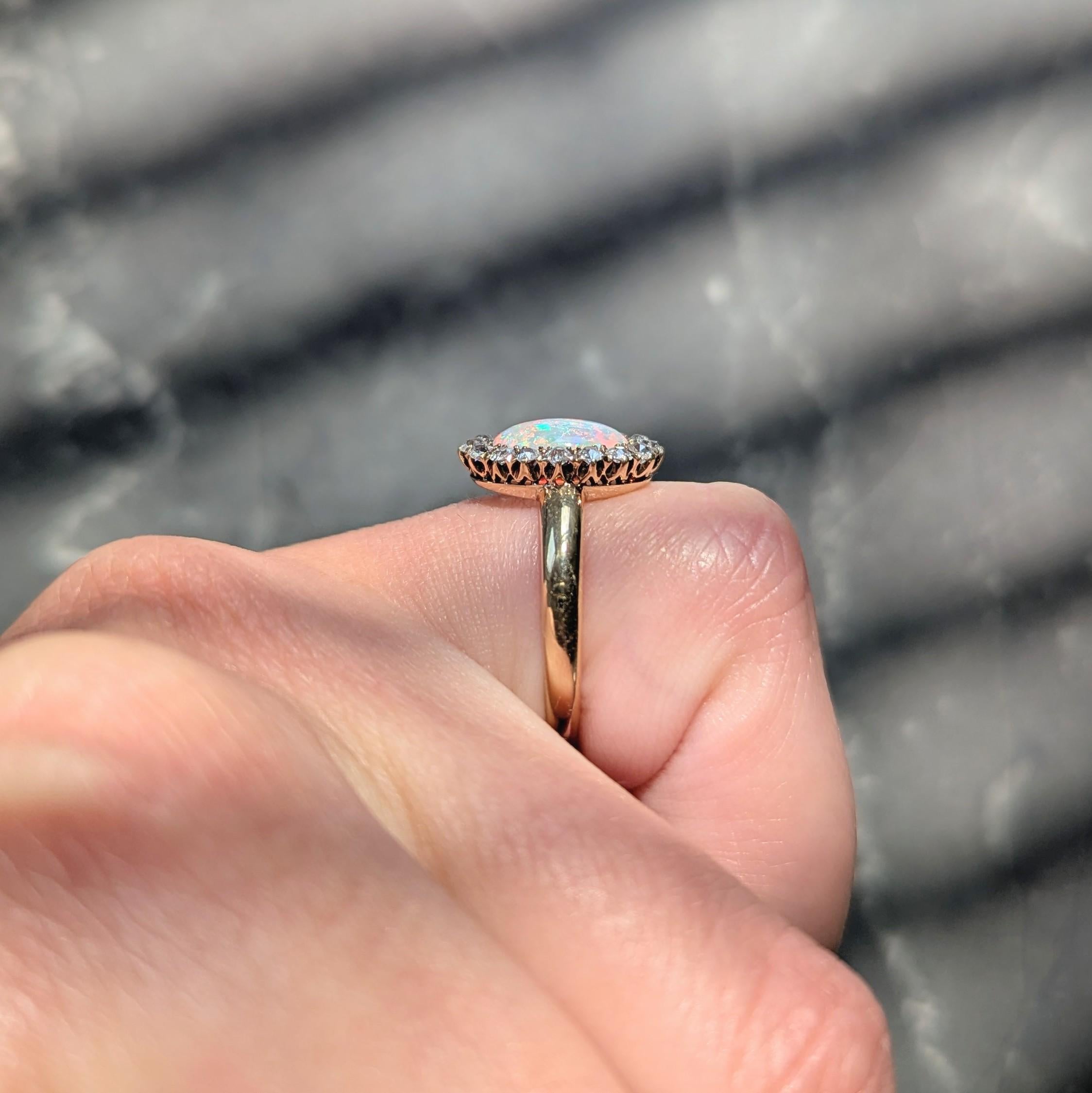 Victorian Diamond Opal 14 Karat Yellow Gold Antique Halo Ring