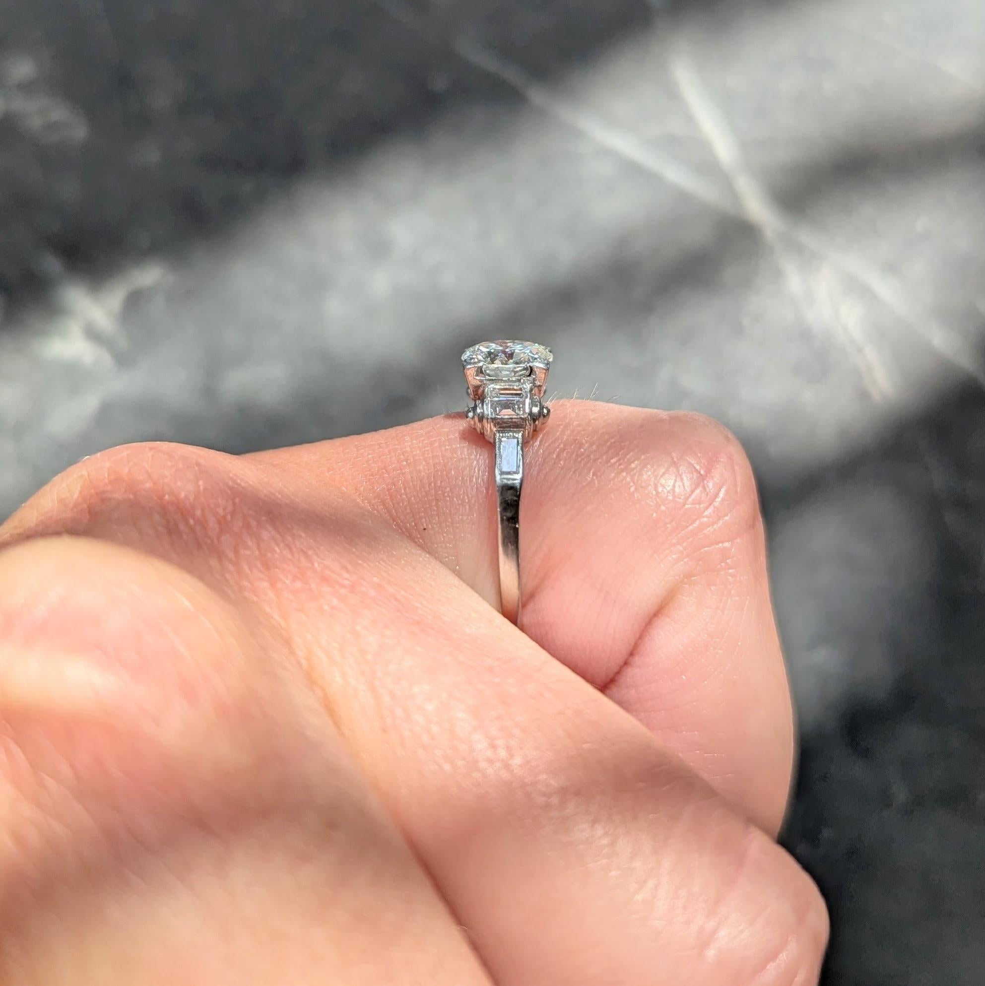 Mid-Century 1.50 CTW Round Diamond Platinum Vintage Column Engagement Ring
