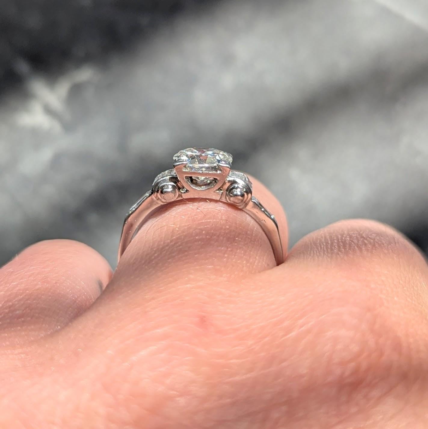 Mid-Century 1.50 CTW Round Diamond Platinum Vintage Column Engagement Ring