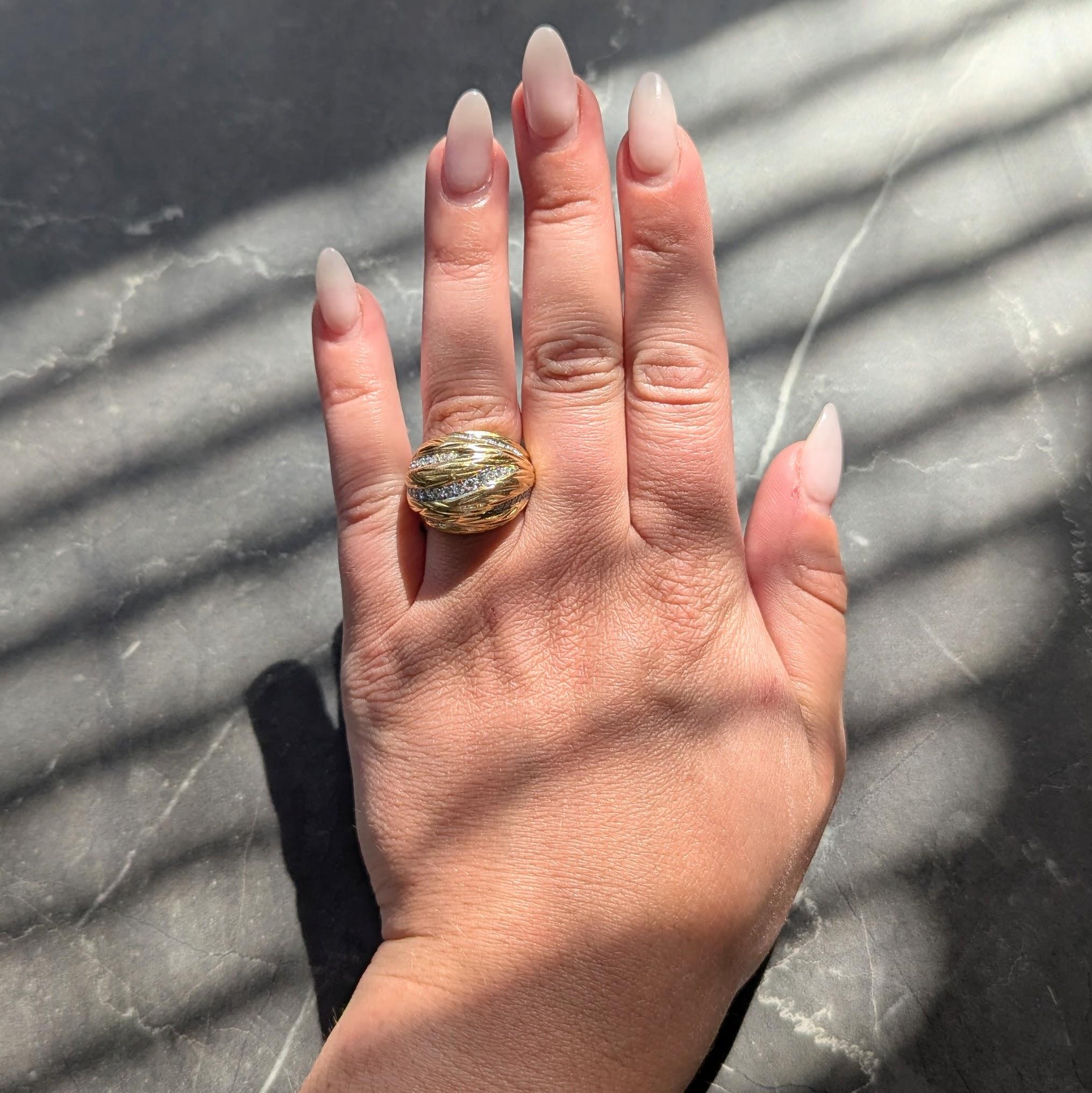 Mauboussin Paris 1960's Diamond 18 Karat Yellow Gold Platinum Vintage Dome Ring