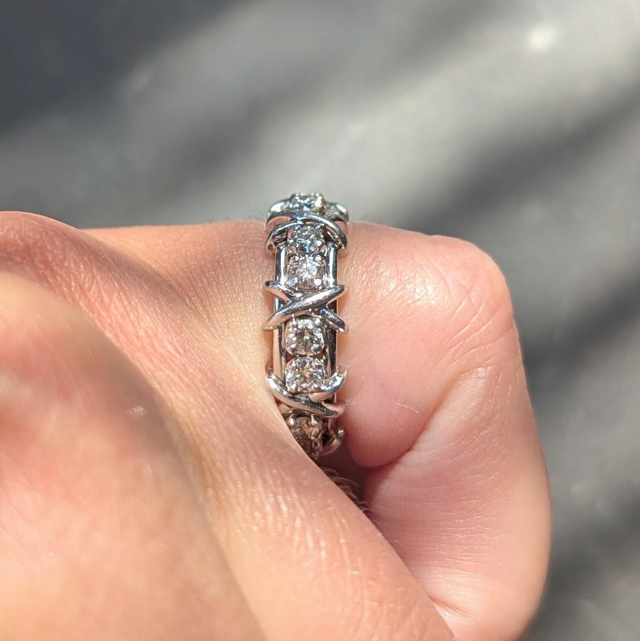 Tiffany & Co. Schlumberger Diamond Platinum Vintage Sixteen Stone X Band Ring