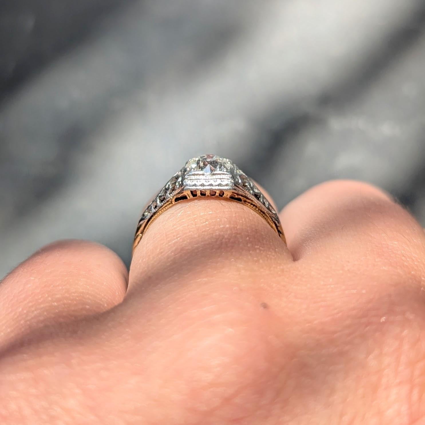 Edwardian European Diamond 14K Gold Platinum Antique Butterfly Engagement Ring