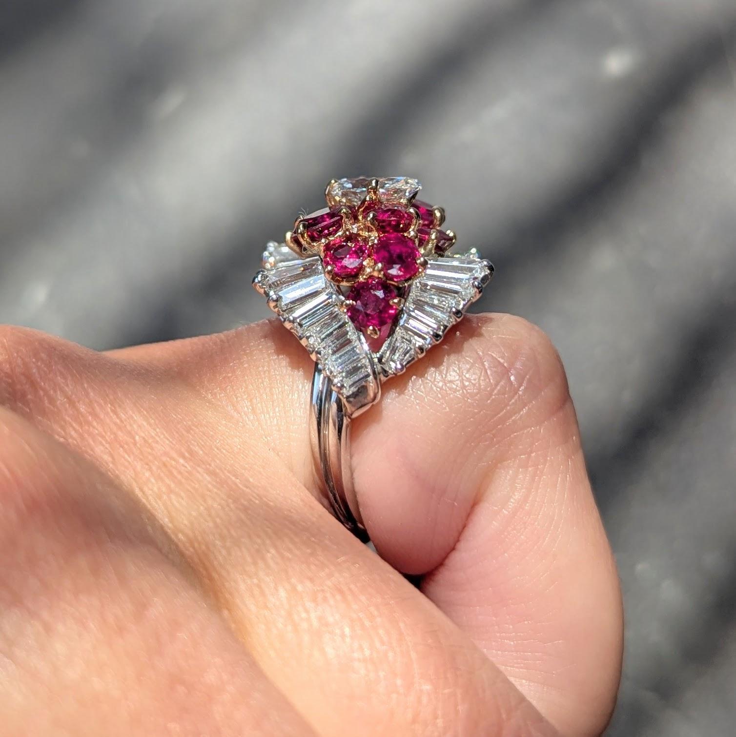Cartier 1980's Ruby Diamond 18K Gold Platinum Vintage Ballerina Cocktail Ring