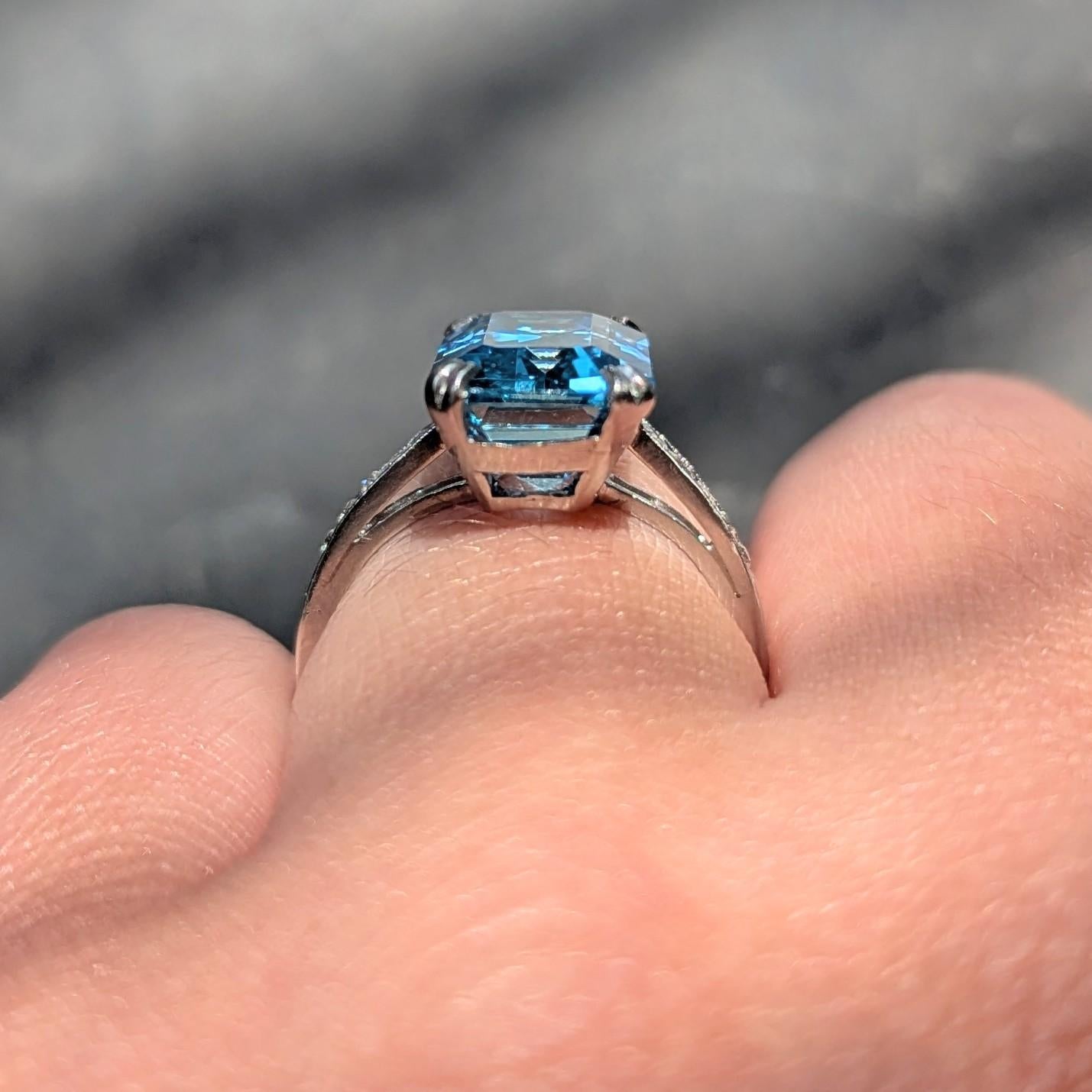 Mid-Century 4.55 CTW Aquamarine Diamond Platinum Vintage Cocktail Ring