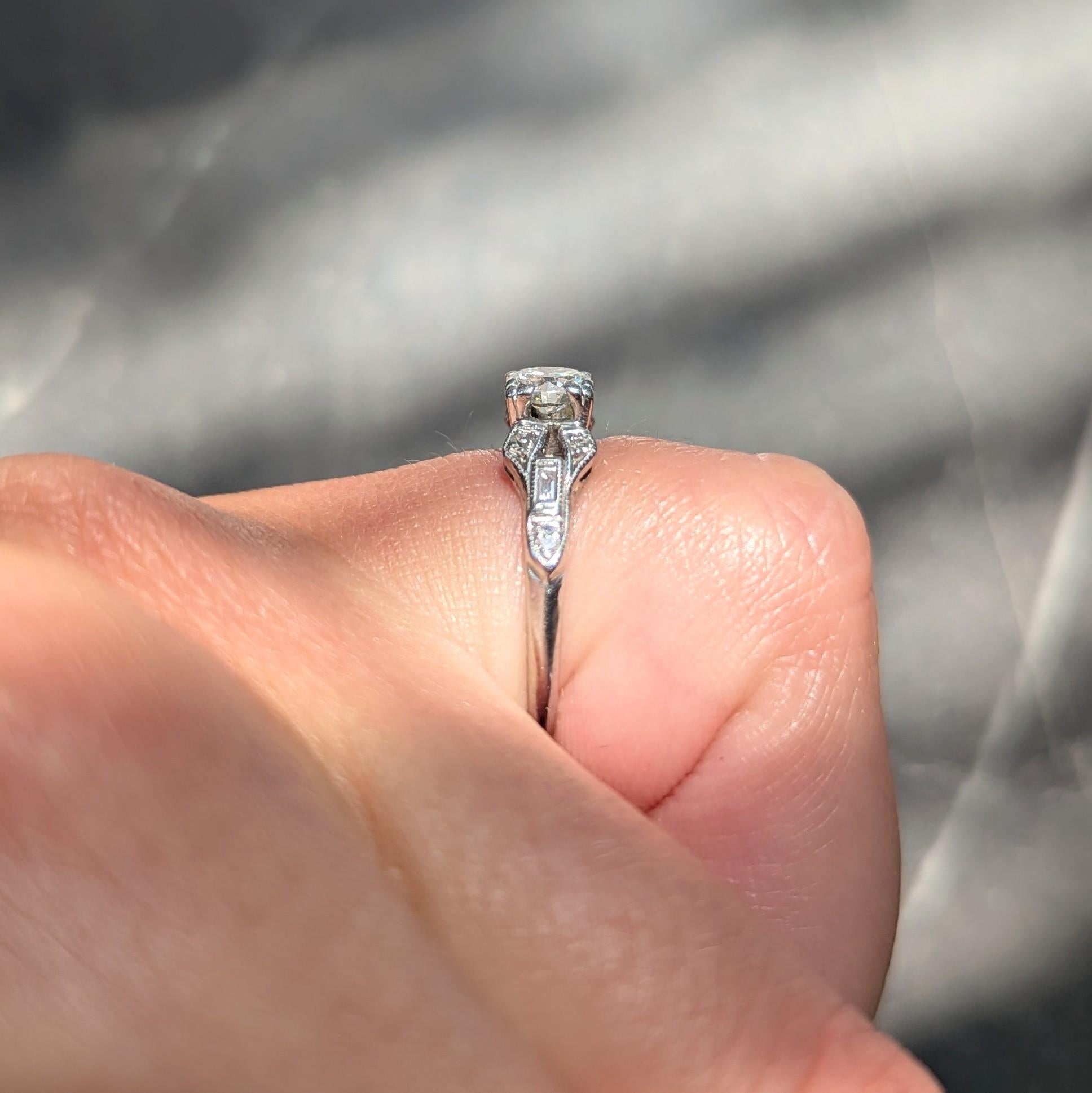 Mid-Century Old European Cut Diamond Platinum Vintage Engagement Ring