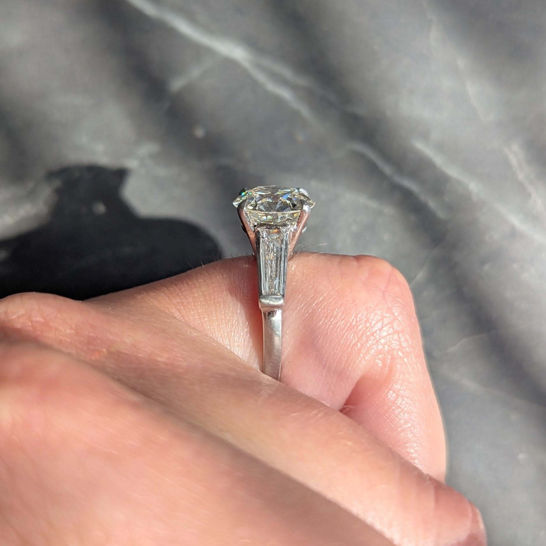 Mid-Century 3.50 CTW Diamond Platinum Vintage Engagement Ring GIA