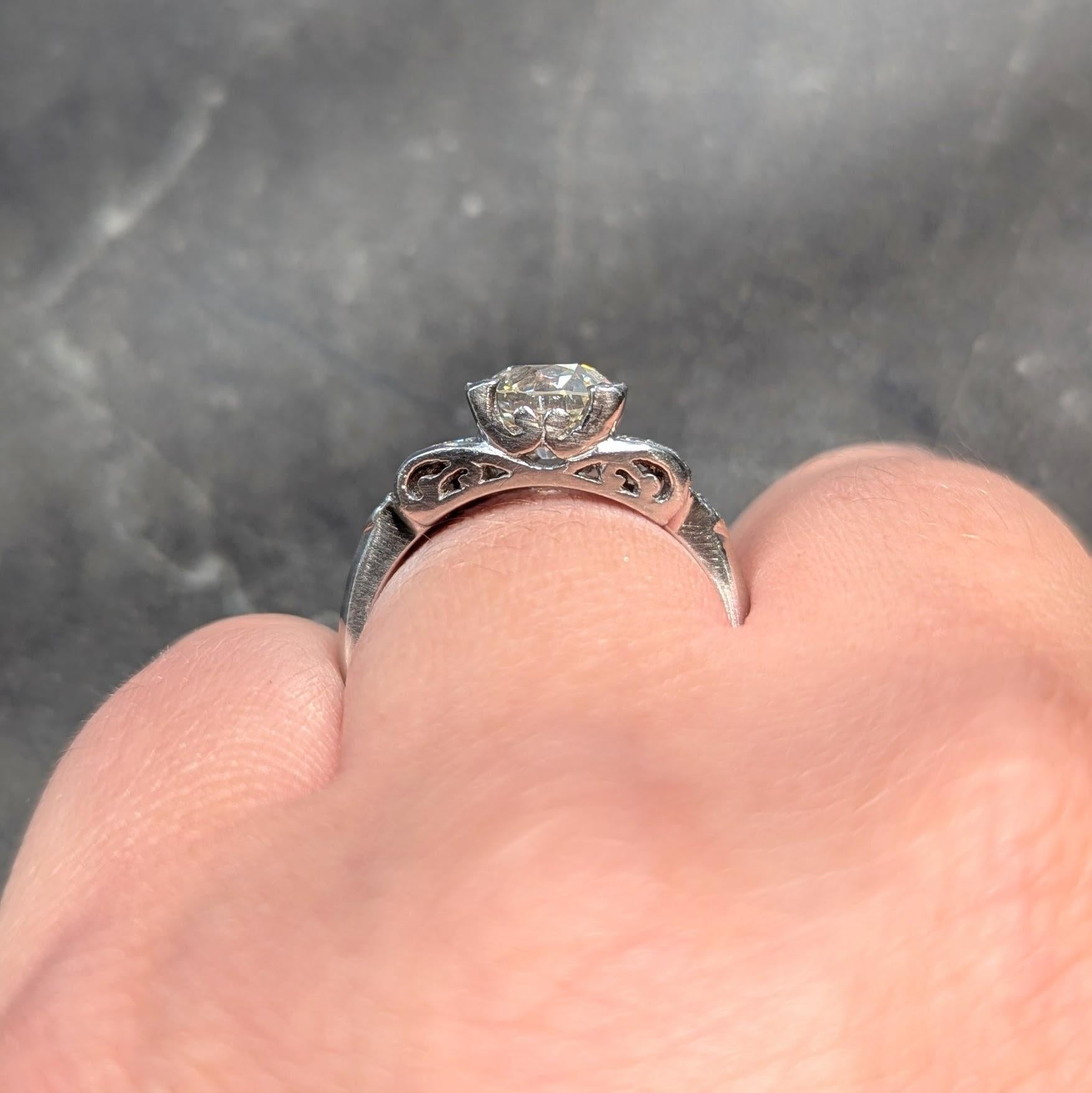 Mid-Century 1.95 CTW OEC Diamond Platinum Scrolled Vintage Engagement Ring GIA