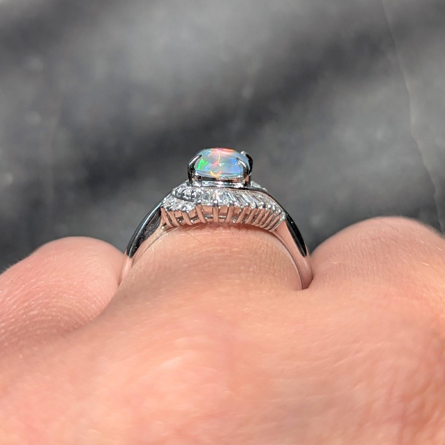 Contemporary Jelly Opal Diamond Platinum Swirl Bypass Cluster Ring