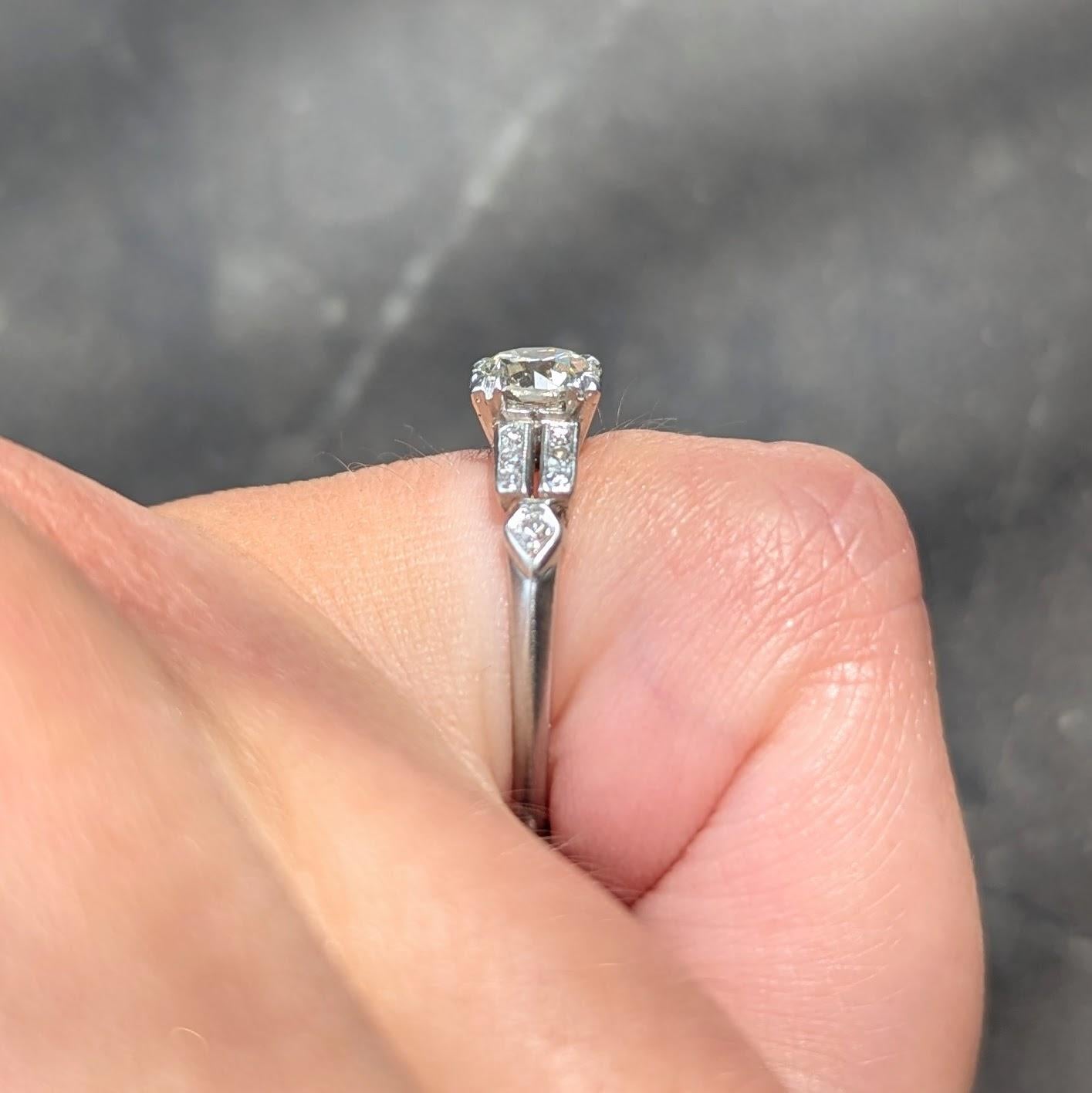 Mid-Century 0.80 CTW Old European Diamond Platinum Heart Vintage Engagement Ring