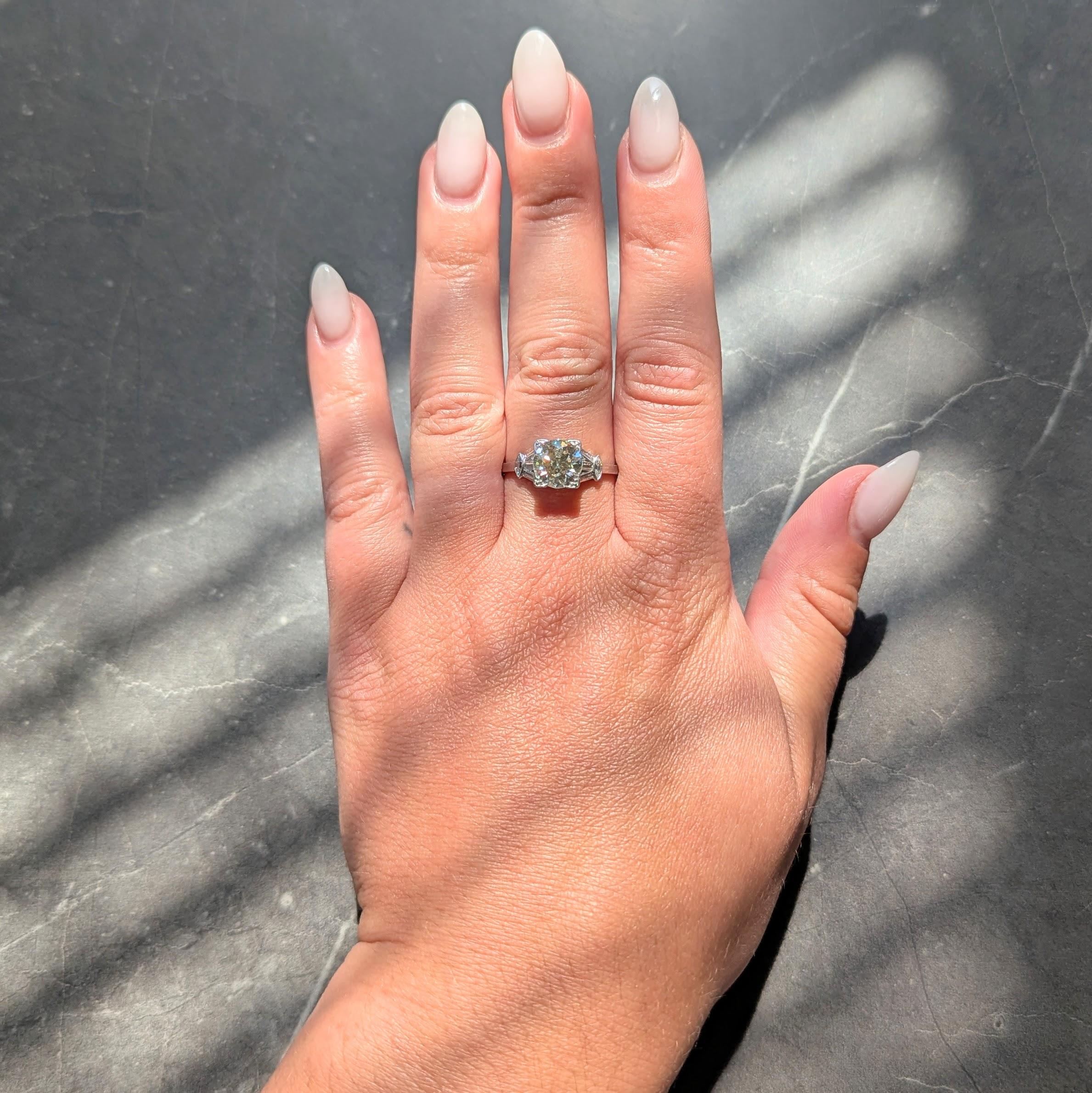 Art Deco Old European Cut Diamond Platinum Vintage Fanning Engagement Ring