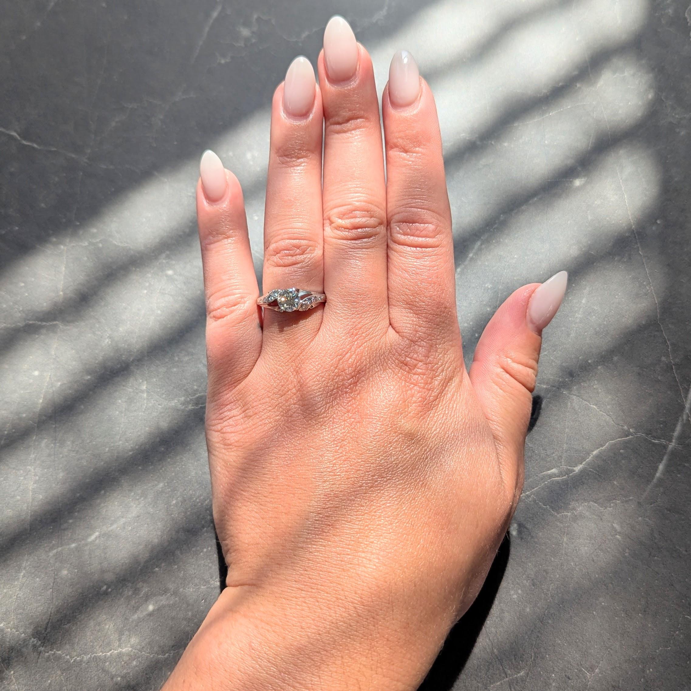 Mid-Century 1.08 CTW Diamond Platinum Vintage Bypass Engagement Ring