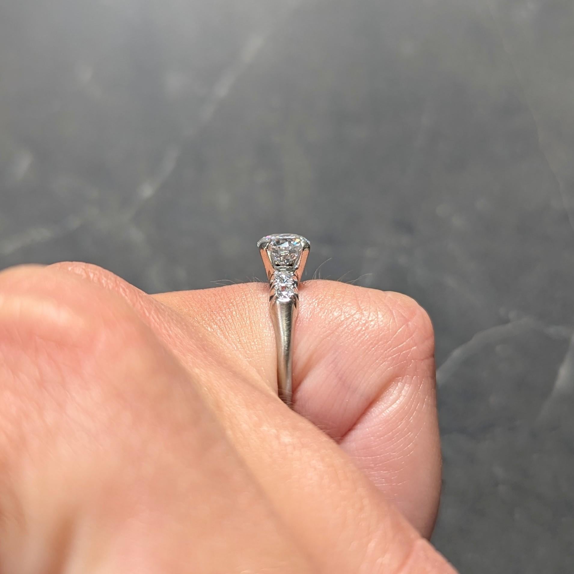 Mid-Century 1.20 CTW Diamond 14 Karat White Gold Vintage Engagement Ring GIA