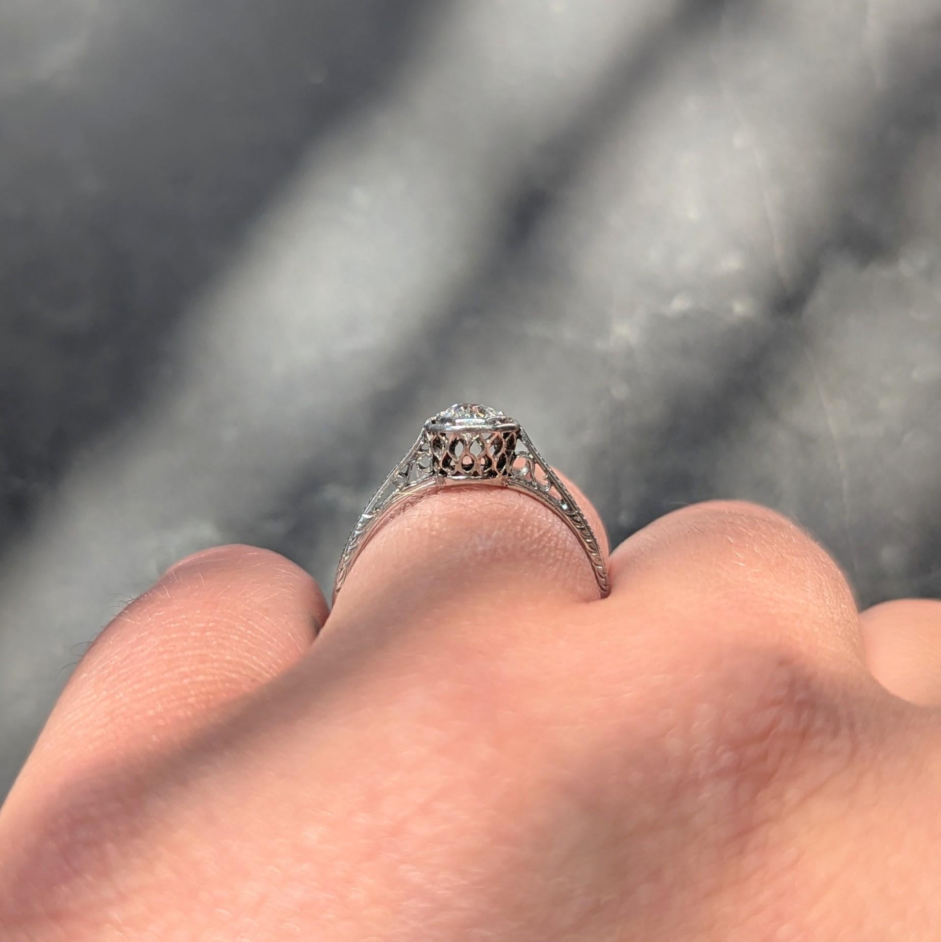 Edwardian Old European Diamond Platinum Antique Basket Filigree Engagement Ring