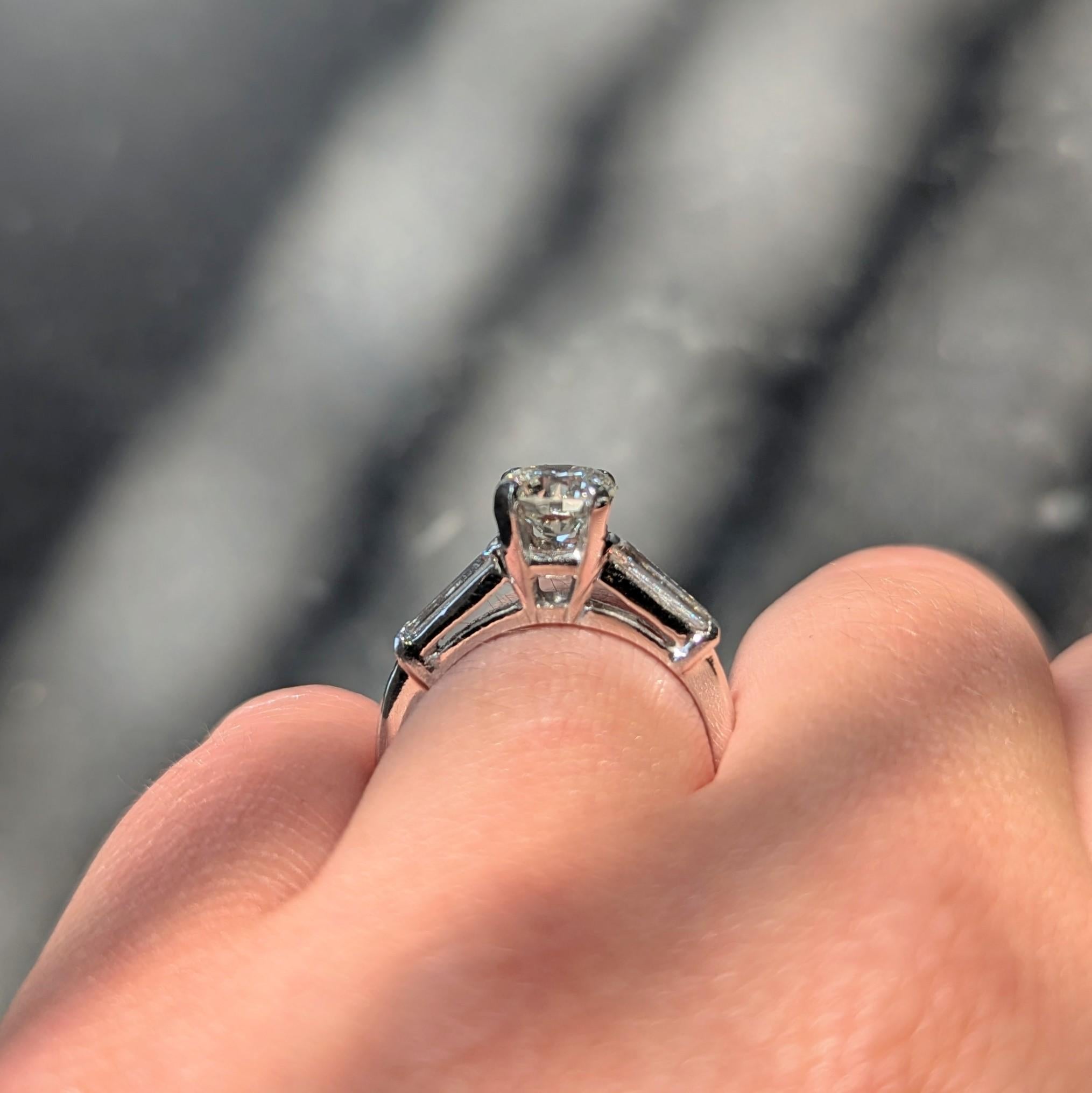 Mid-Century Old European Diamond Platinum Three Stone Vintage Engagement Ring