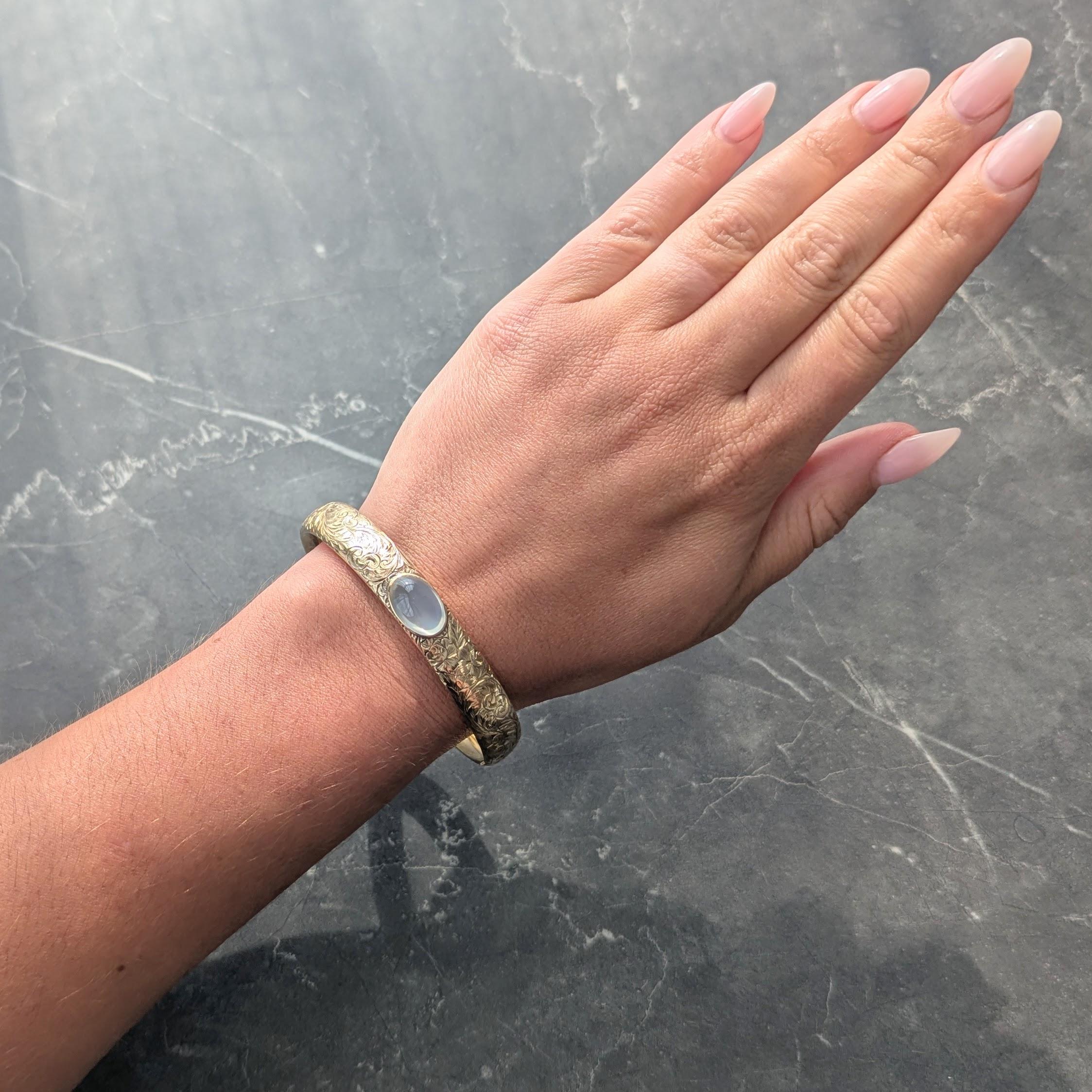 Wordley Allsopp & Bliss Art Deco Moonstone 14K Gold Antique Bangle Bracelet