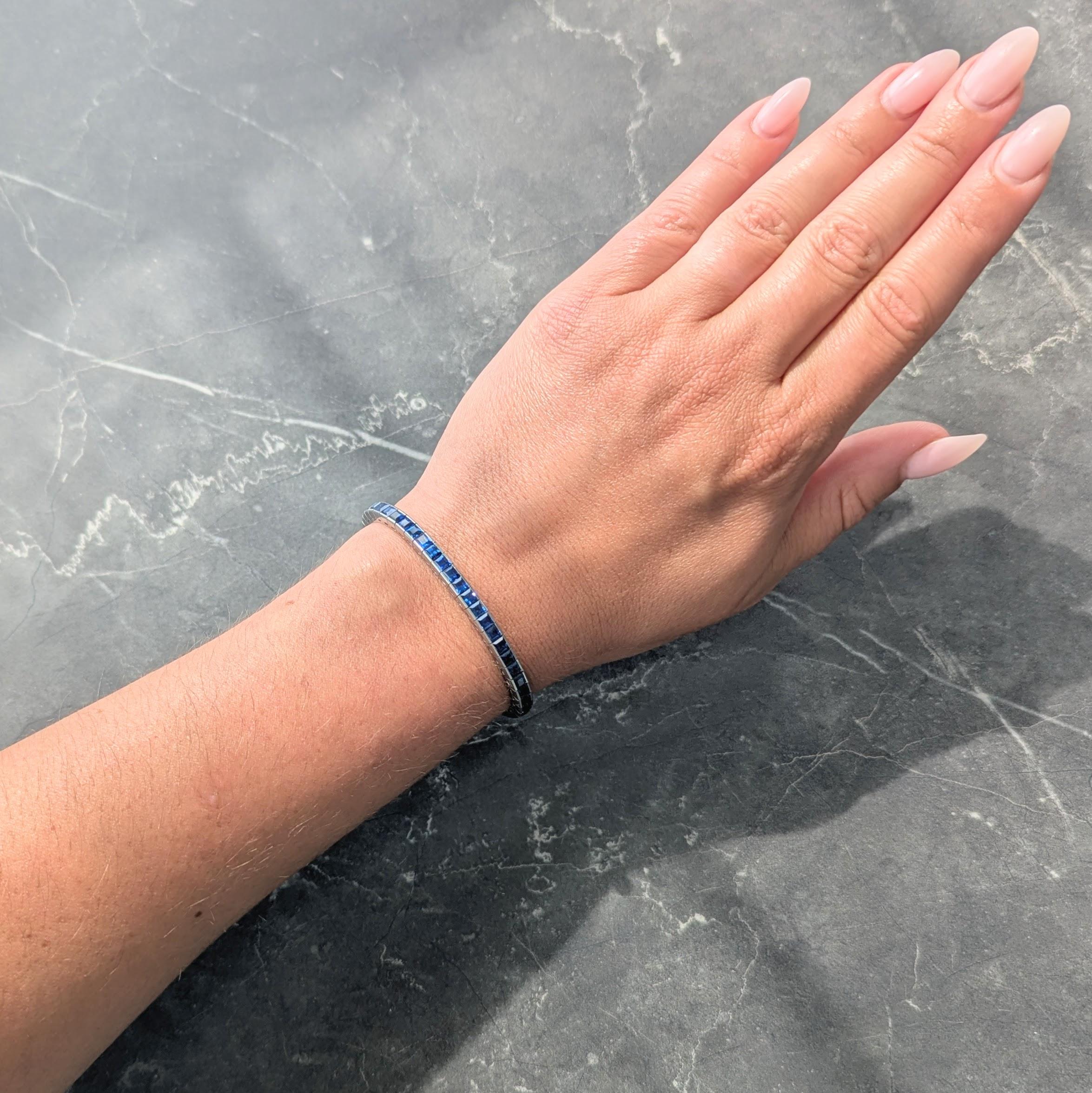 Mid-Century 12.76 CTW Sapphire Platinum Vintage Line Bracelet