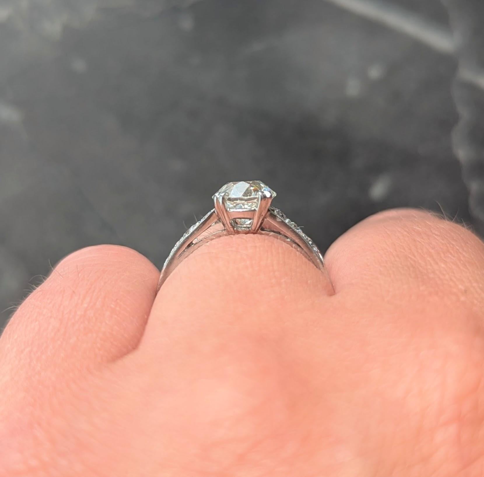 Mid-Century 1.40 CTW Old European Cut Diamond Platinum Vintage Engagement Ring