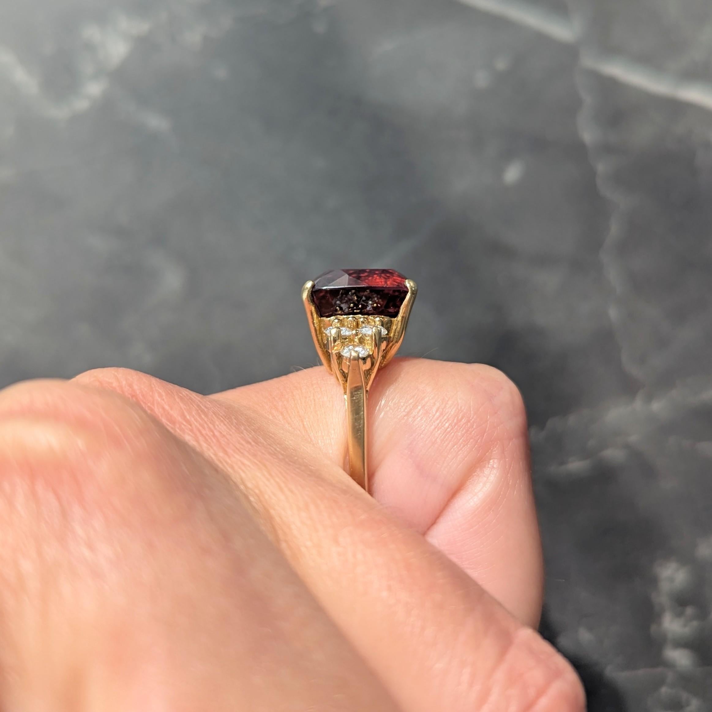 1980's Rubellite Tourmaline Diamond 18 Karat Yellow Gold Vintage Cocktail Ring