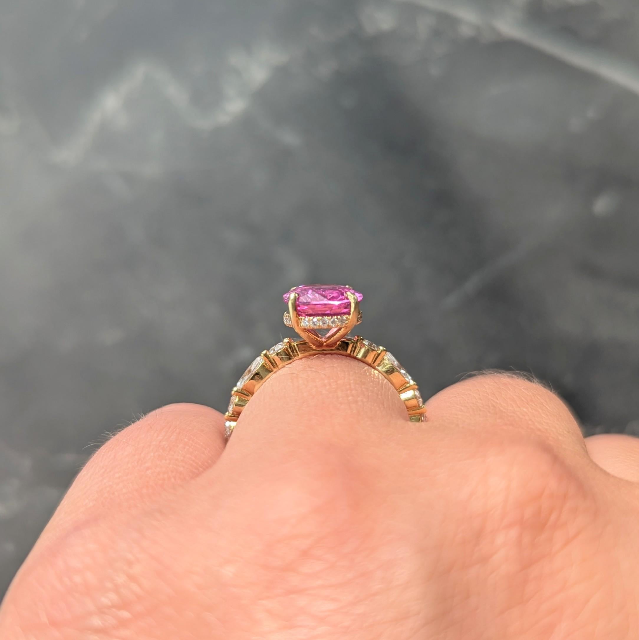 Michael John 4.14 CTW Pink Sapphire Diamond 18K Gold Contemporary Halo Ring