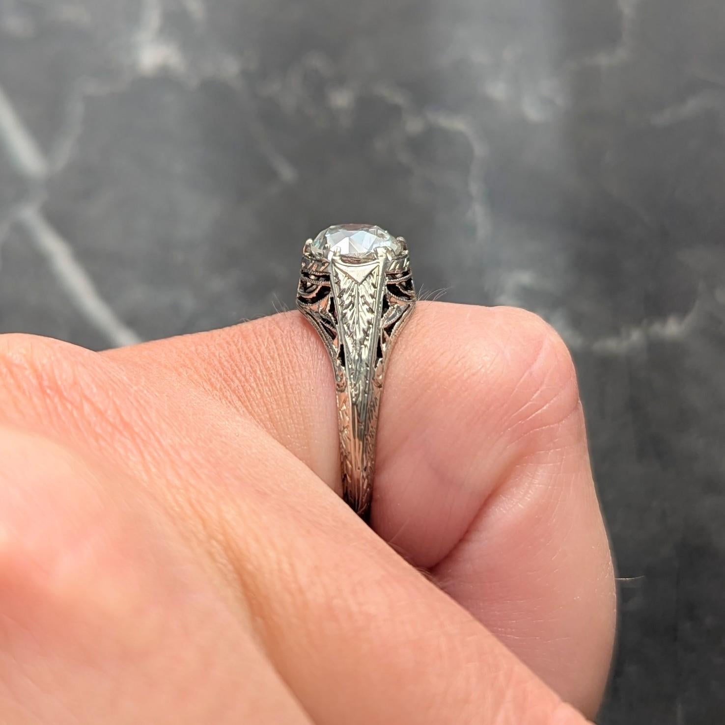 Art Deco 1.69 Old Mine Cut Diamond 14K Gold Vintage Wheat Engagement Ring