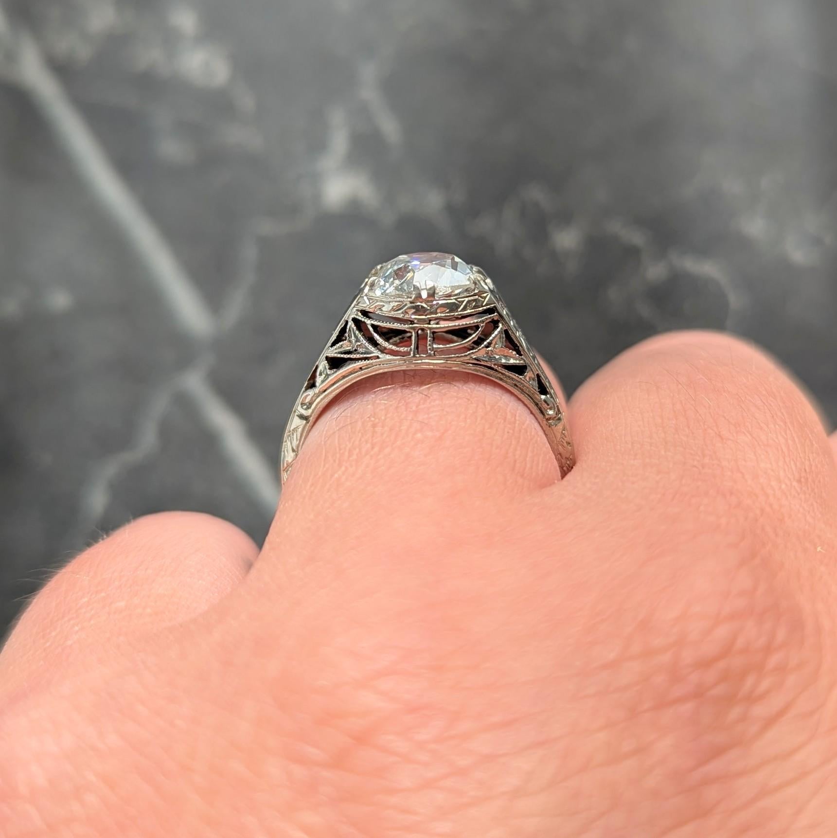Art Deco 1.69 Old Mine Cut Diamond 14K Gold Vintage Wheat Engagement Ring