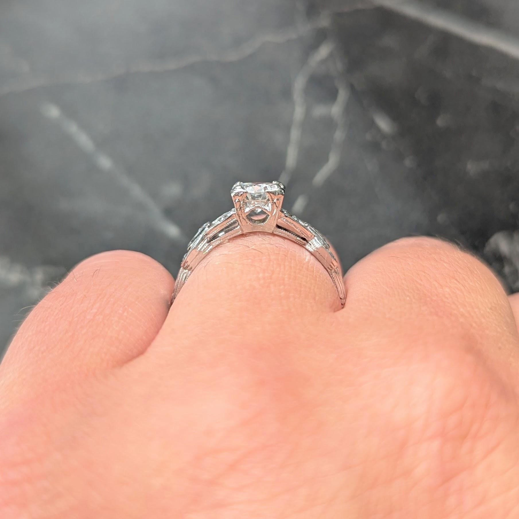 Mid-Century 0.75 CTW Diamond Platinum Buckle Square Form Vintage Engagement Ring